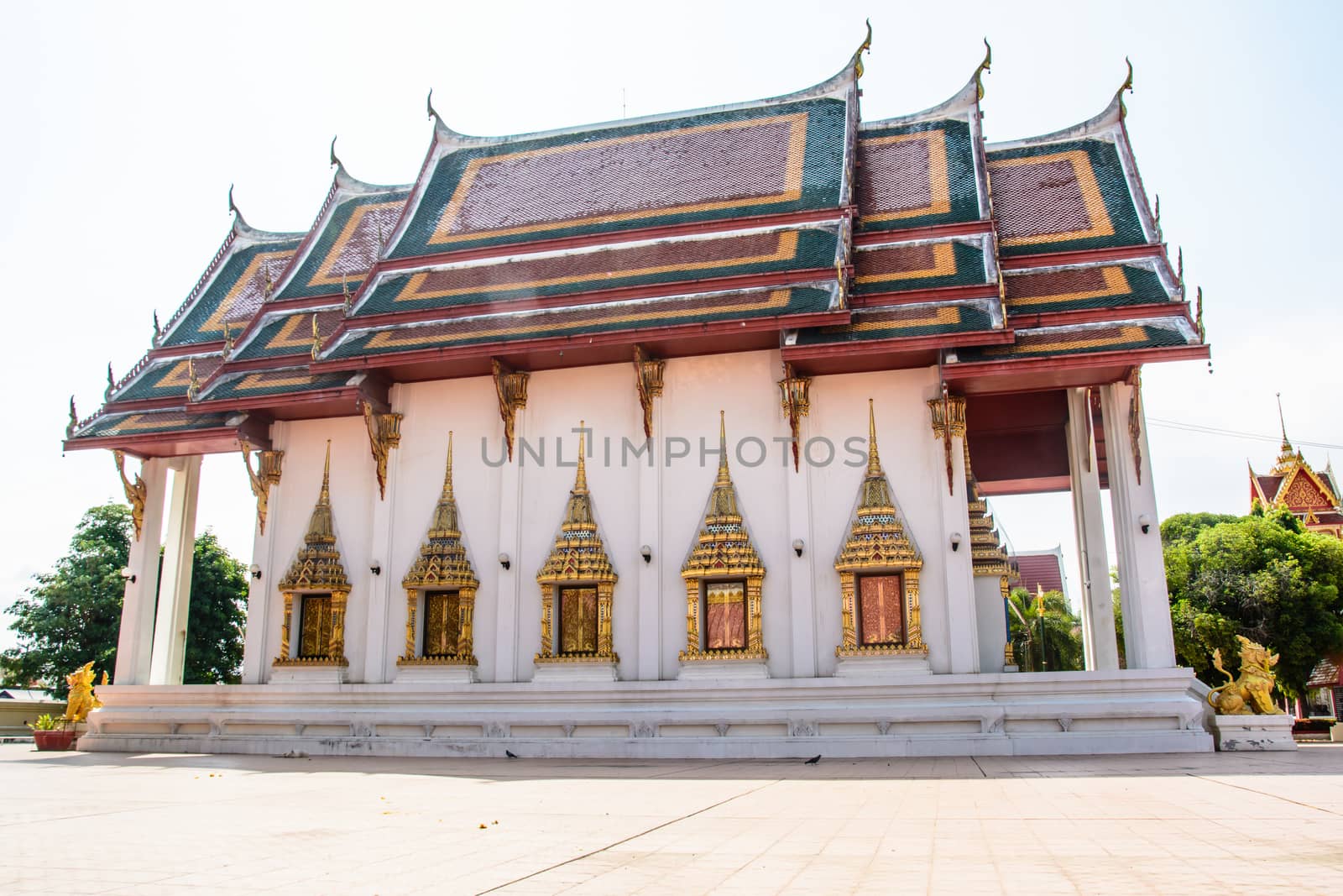 The beautiful Thai local temple in the rural area of Thailand