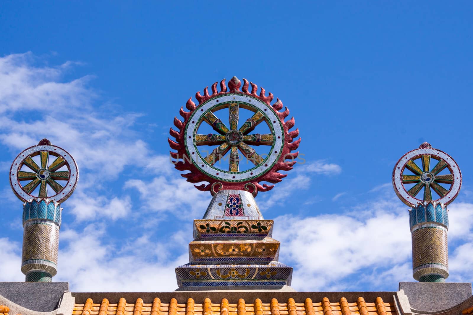 Wheel of the low on blue sky by nattapatt