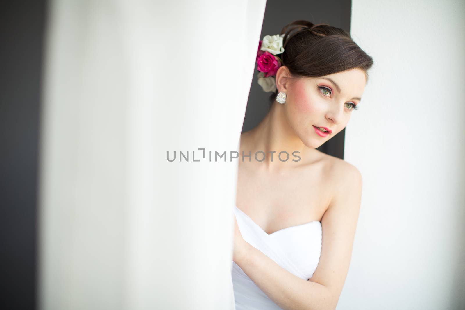 Gorgeous bride on her wedding day (color toned image; shallow DOF)