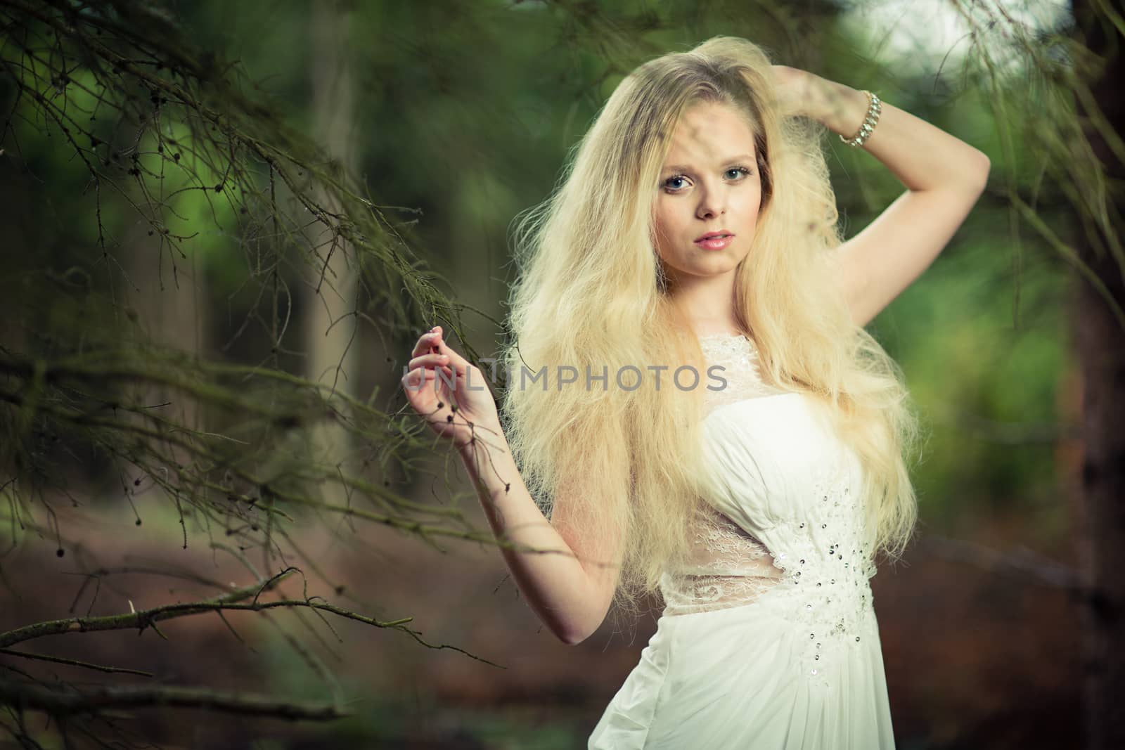 Lovely bride outdoors in a forest