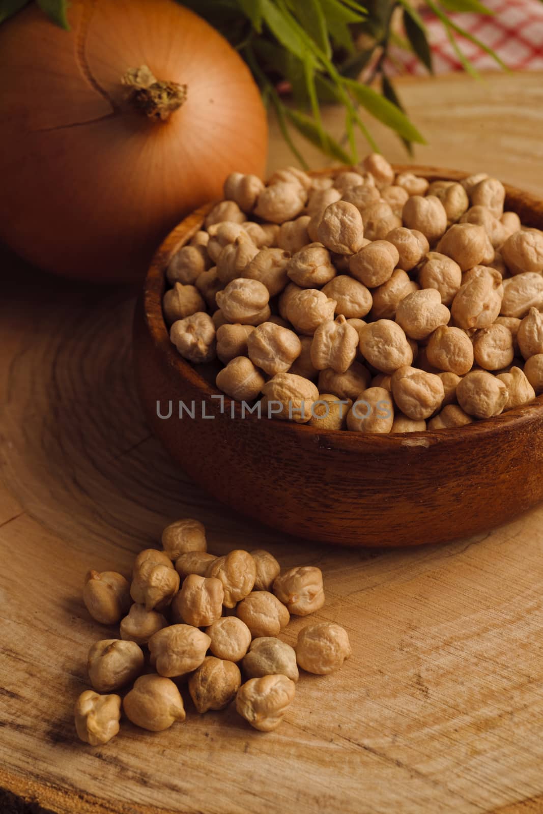 Chick-peas on wooden plank