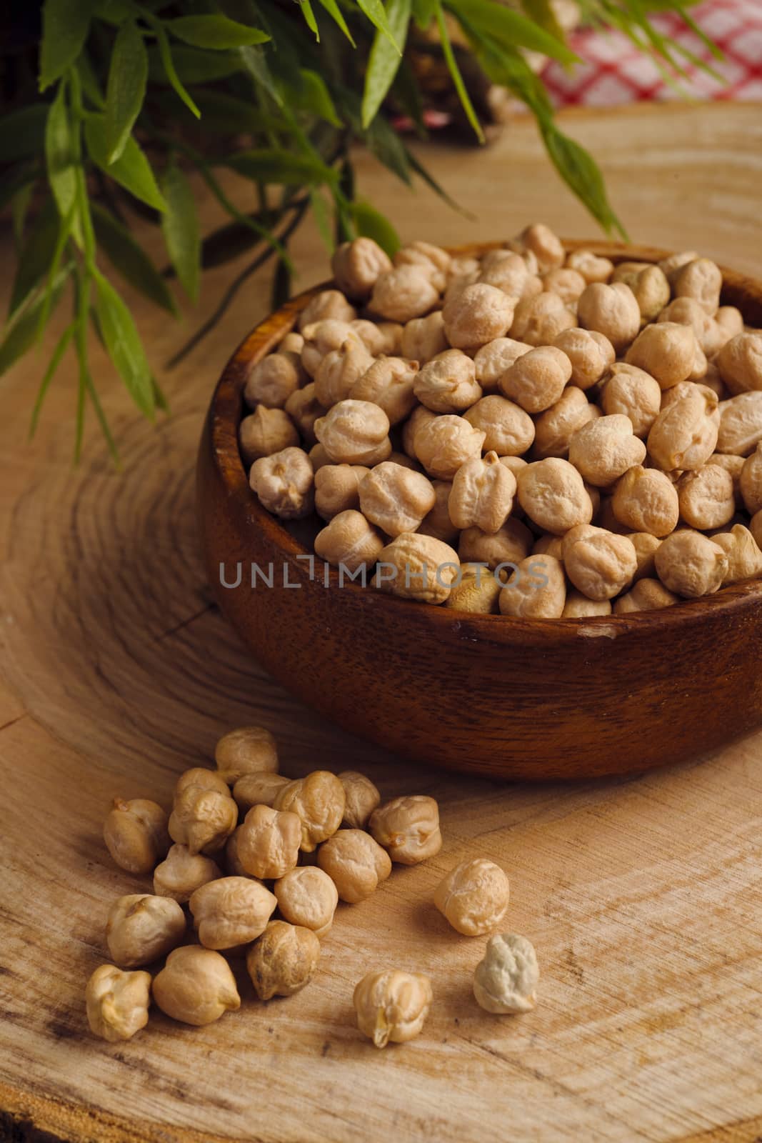 Chick-peas on wooden plank