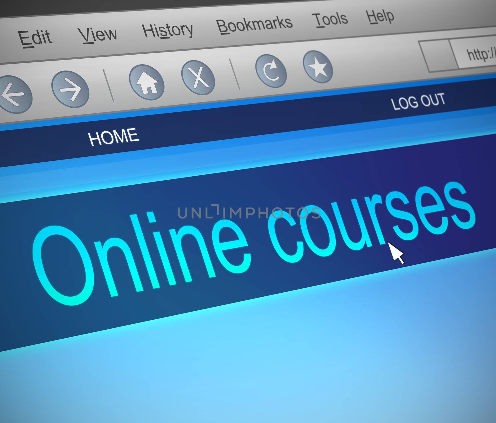 Illustration depicting a computer screen capture with an onling courses concept.