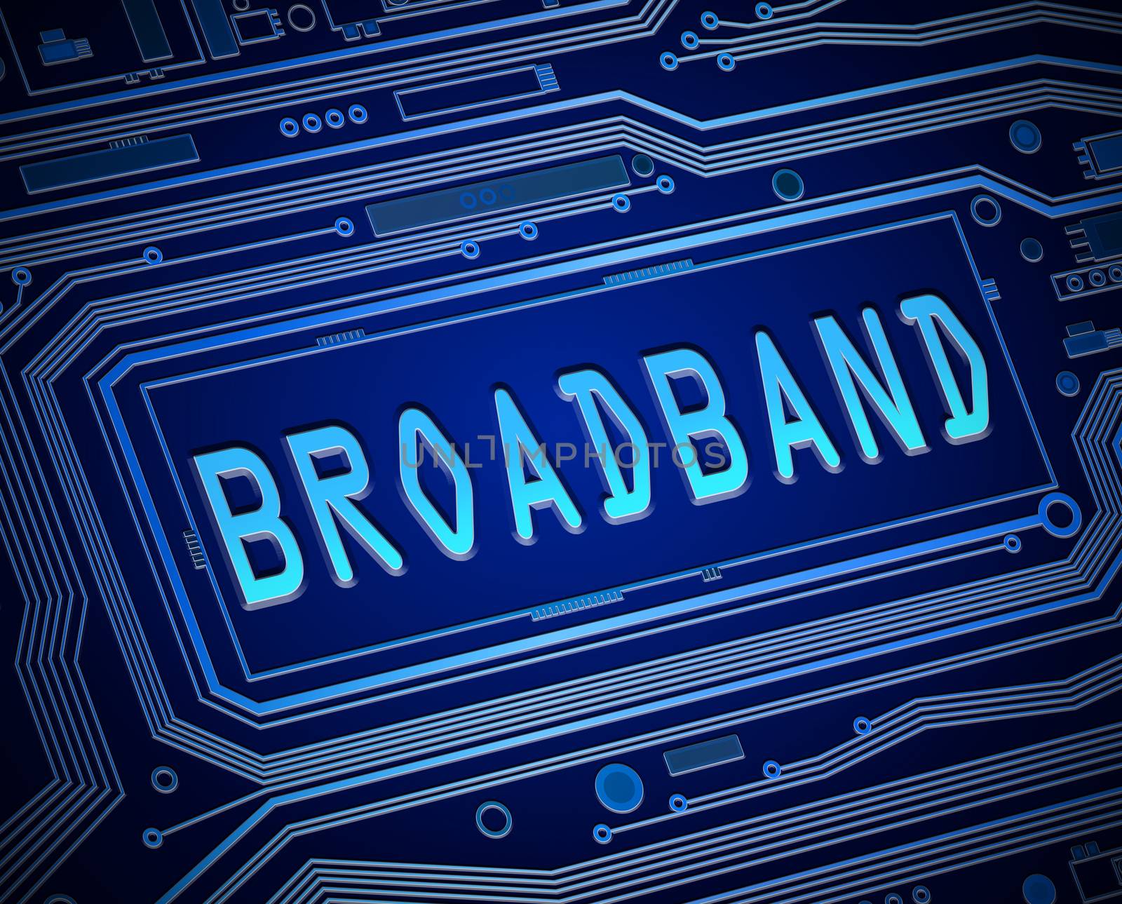 Abstract style illustration depicting printed circuit board components with a broadband concept.
