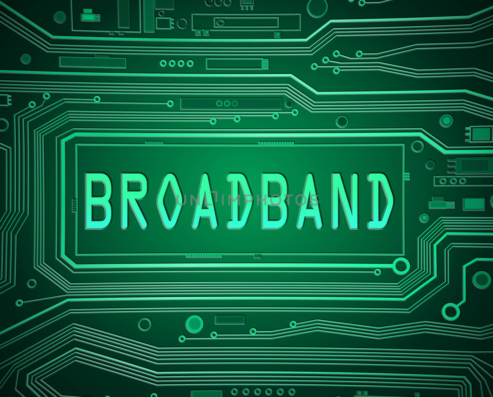 Abstract style illustration depicting printed circuit board components with a broadband concept.