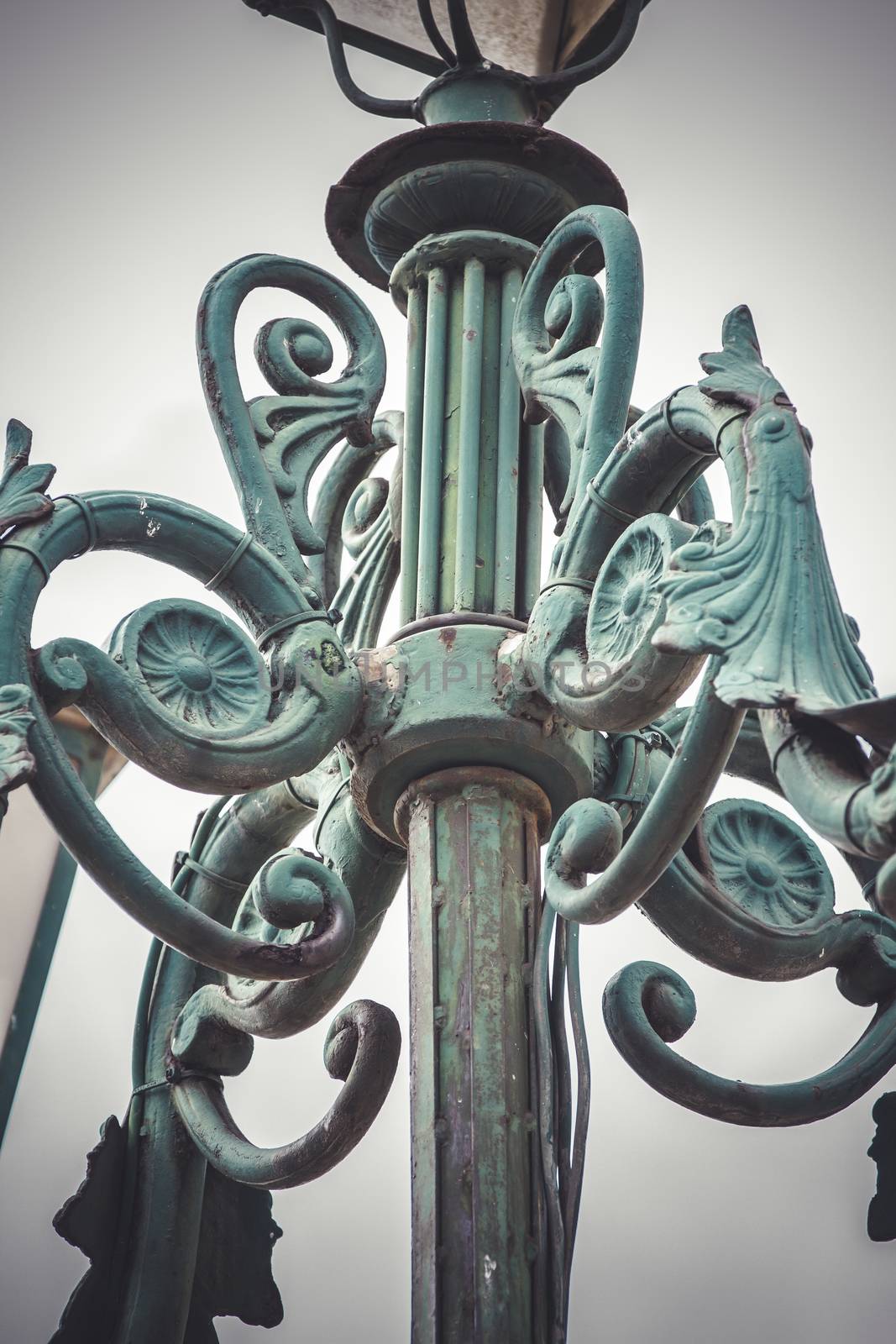 retro, traditional street lamp with decorative metal flourishes