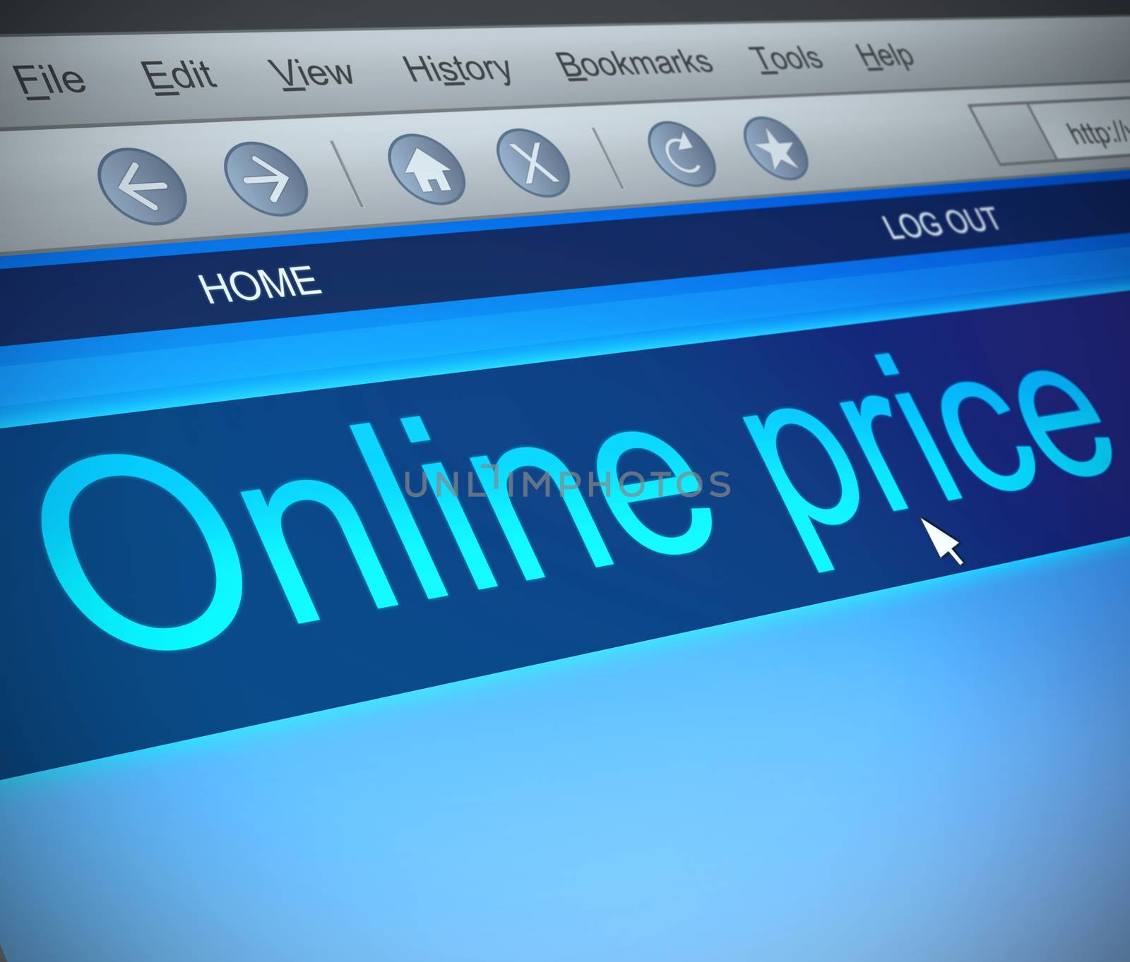 Illustration depicting a computer screen capture with a online price concept.