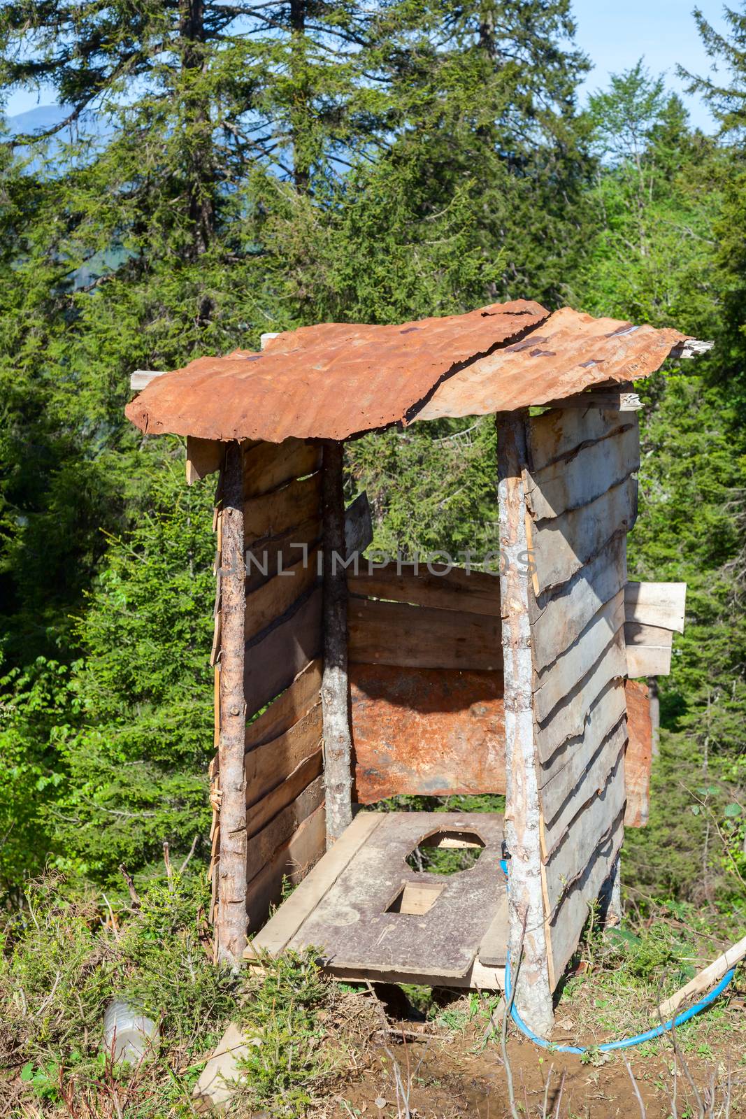 Wooden outhouse at mountains in Northern Turkey