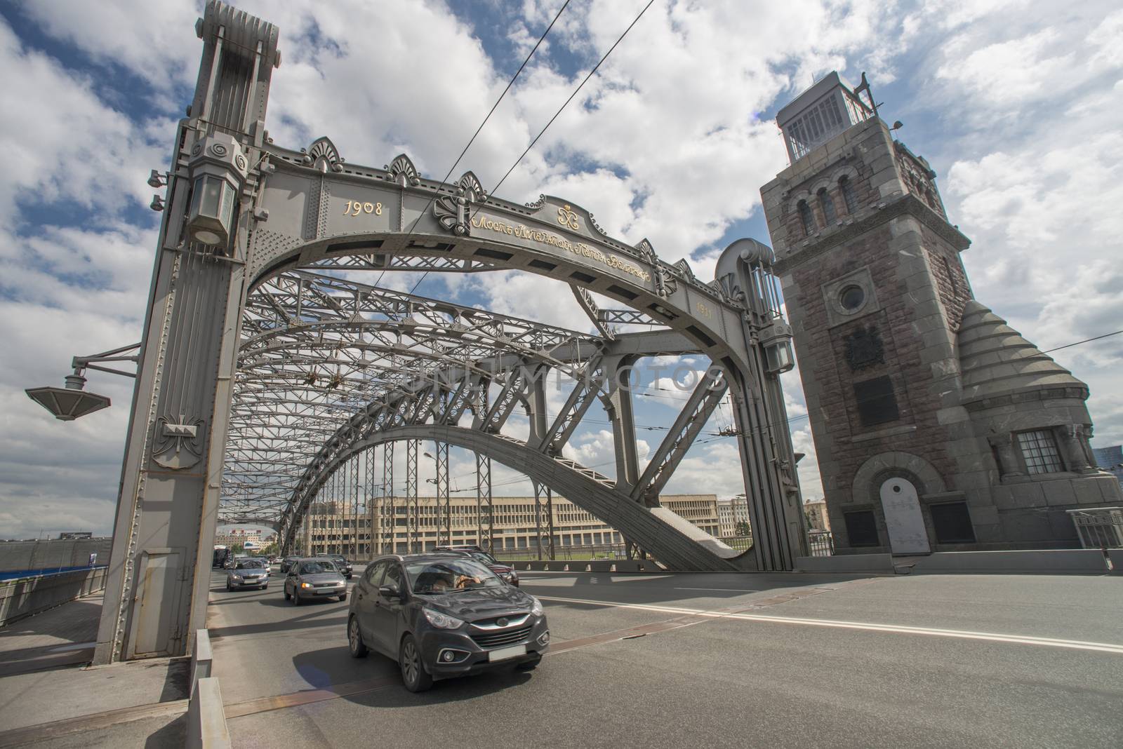 Bolsheokhtinsky Bridge, which connects the Okhta Region to the center just upstream from the Smolny Convent, is one of St. Petersburg's in Russia most impressive. 