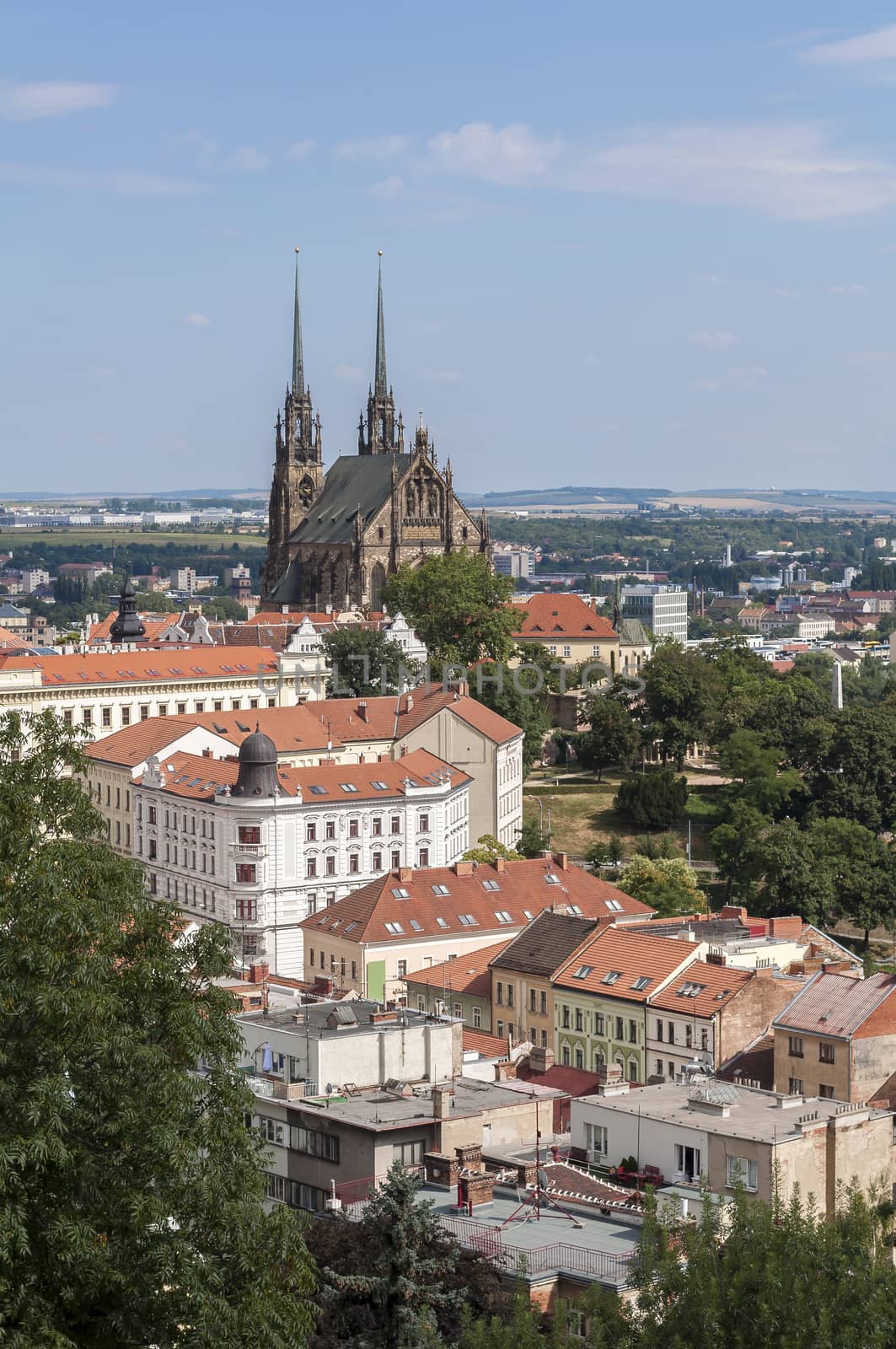 Panoramic view of the City of Brno, in the Czech Republic. Cathedral of St. Peter and Paul.