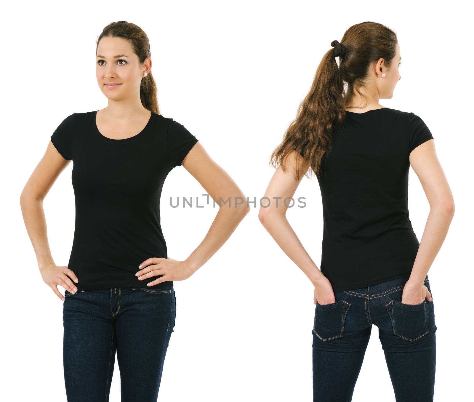 Smiling woman wearing blank black shirt by sumners