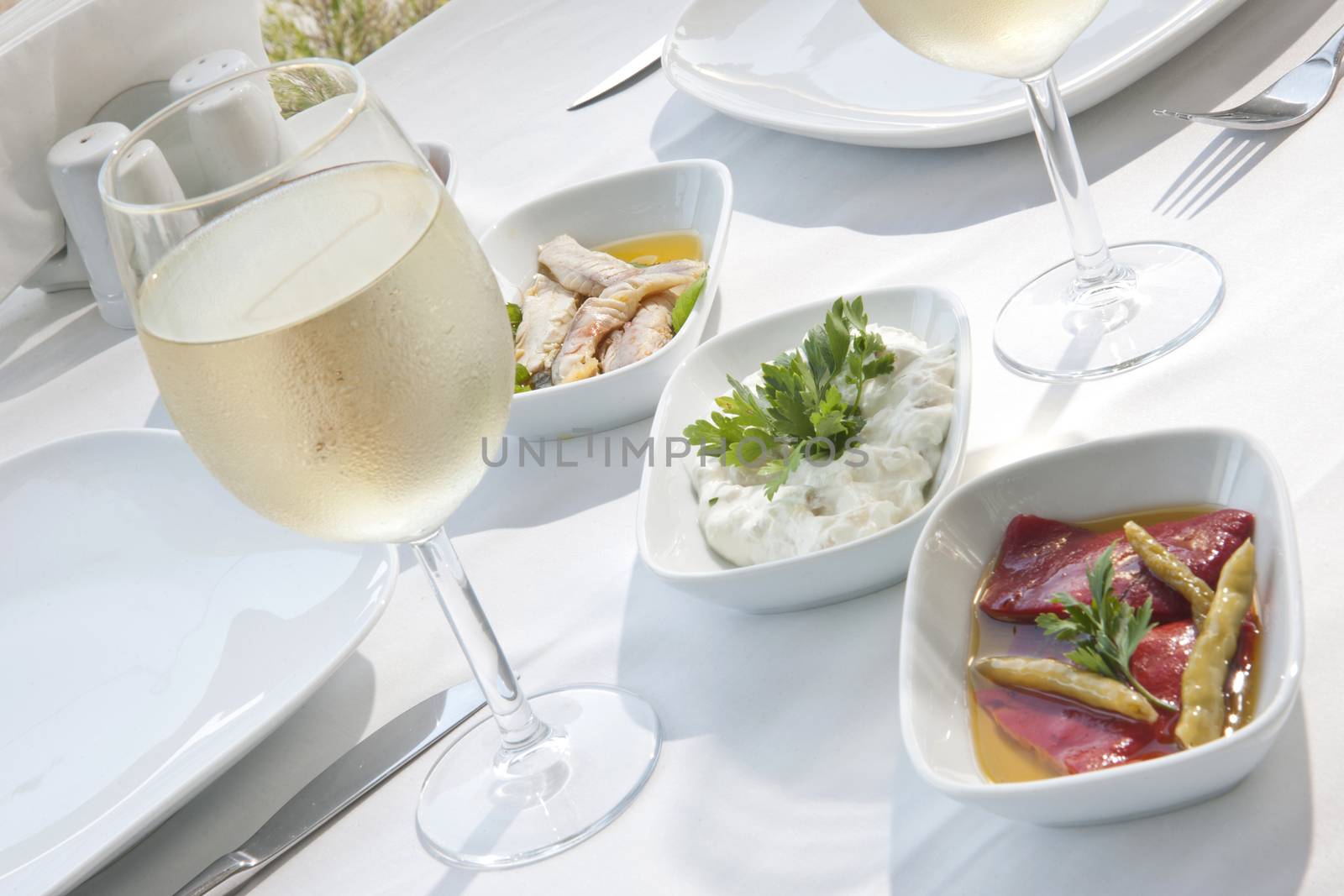 White wine and mediterranean cuisine by emirkoo