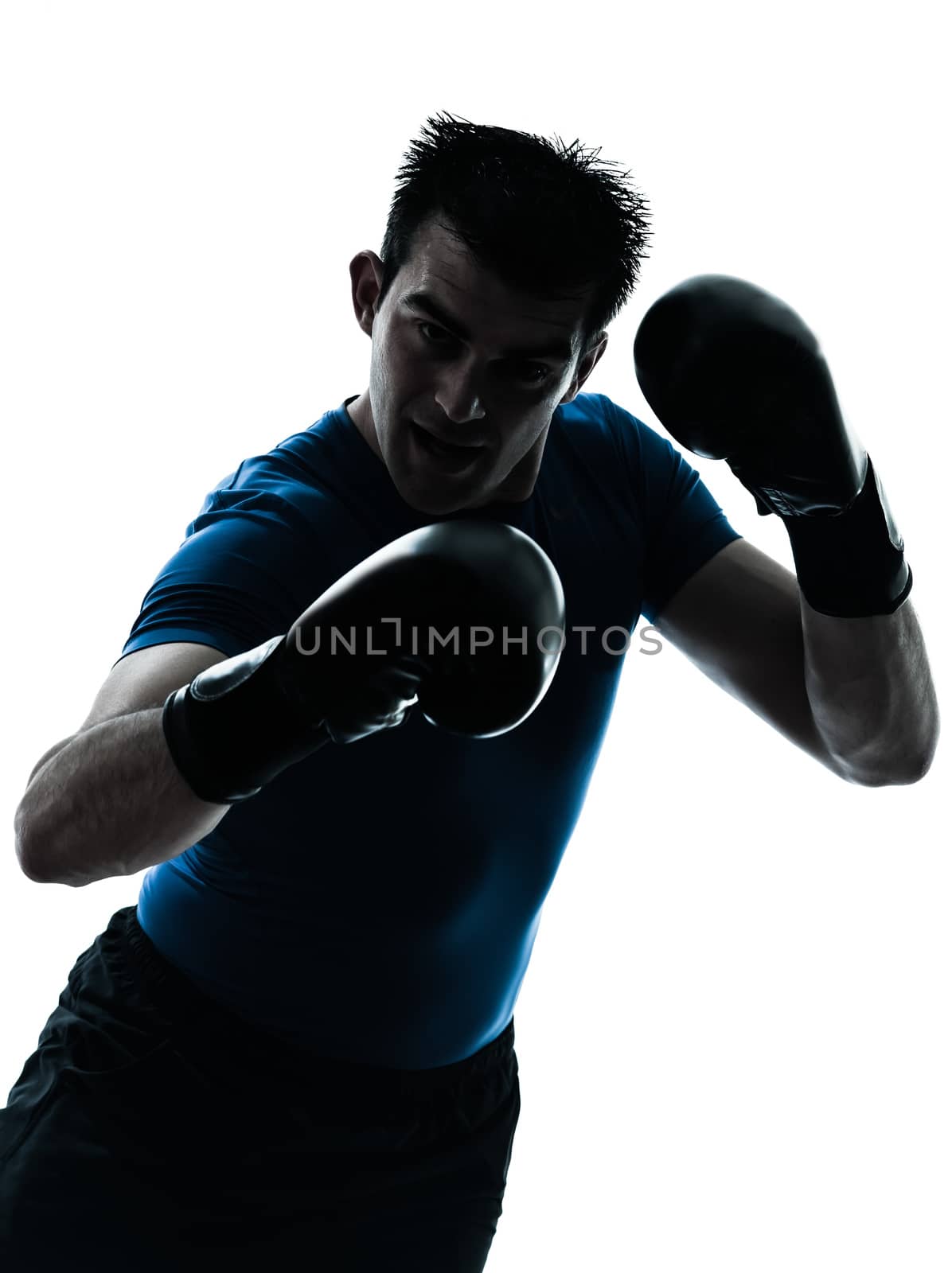 man exercising boxing boxer posture silhouette by PIXSTILL