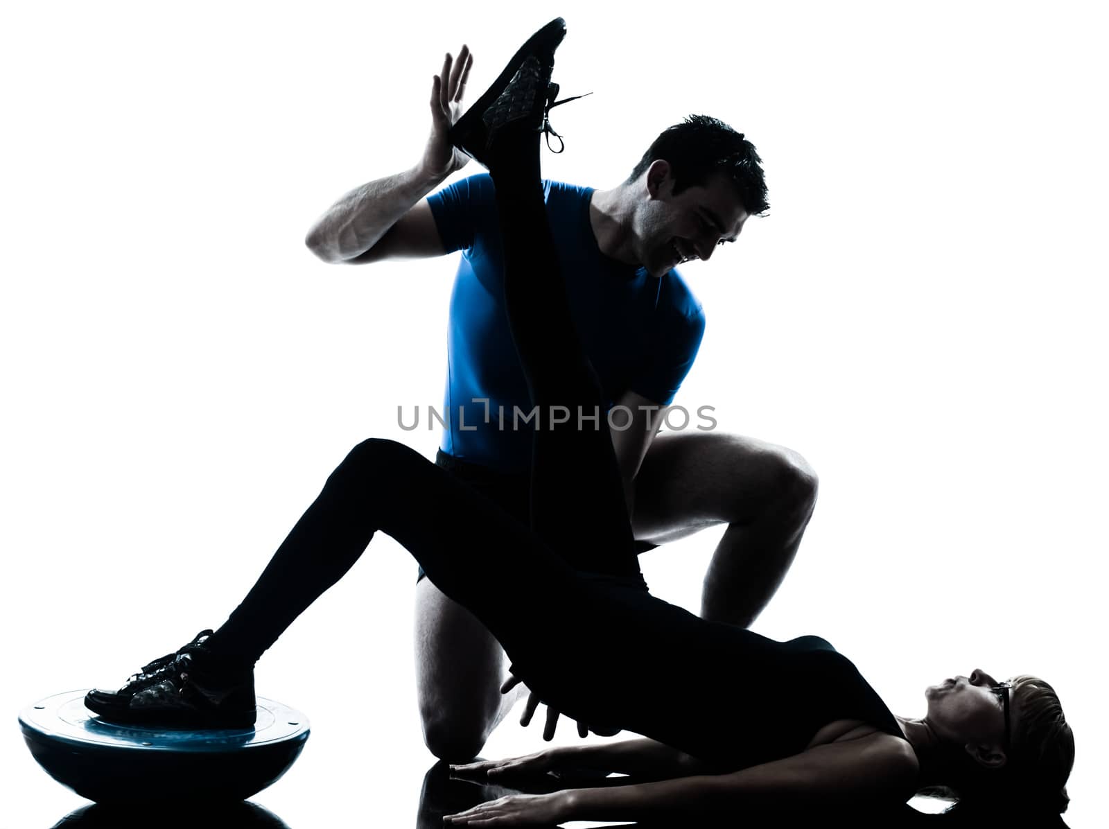 aerobics intstructor  with mature woman exercising silhouette by PIXSTILL