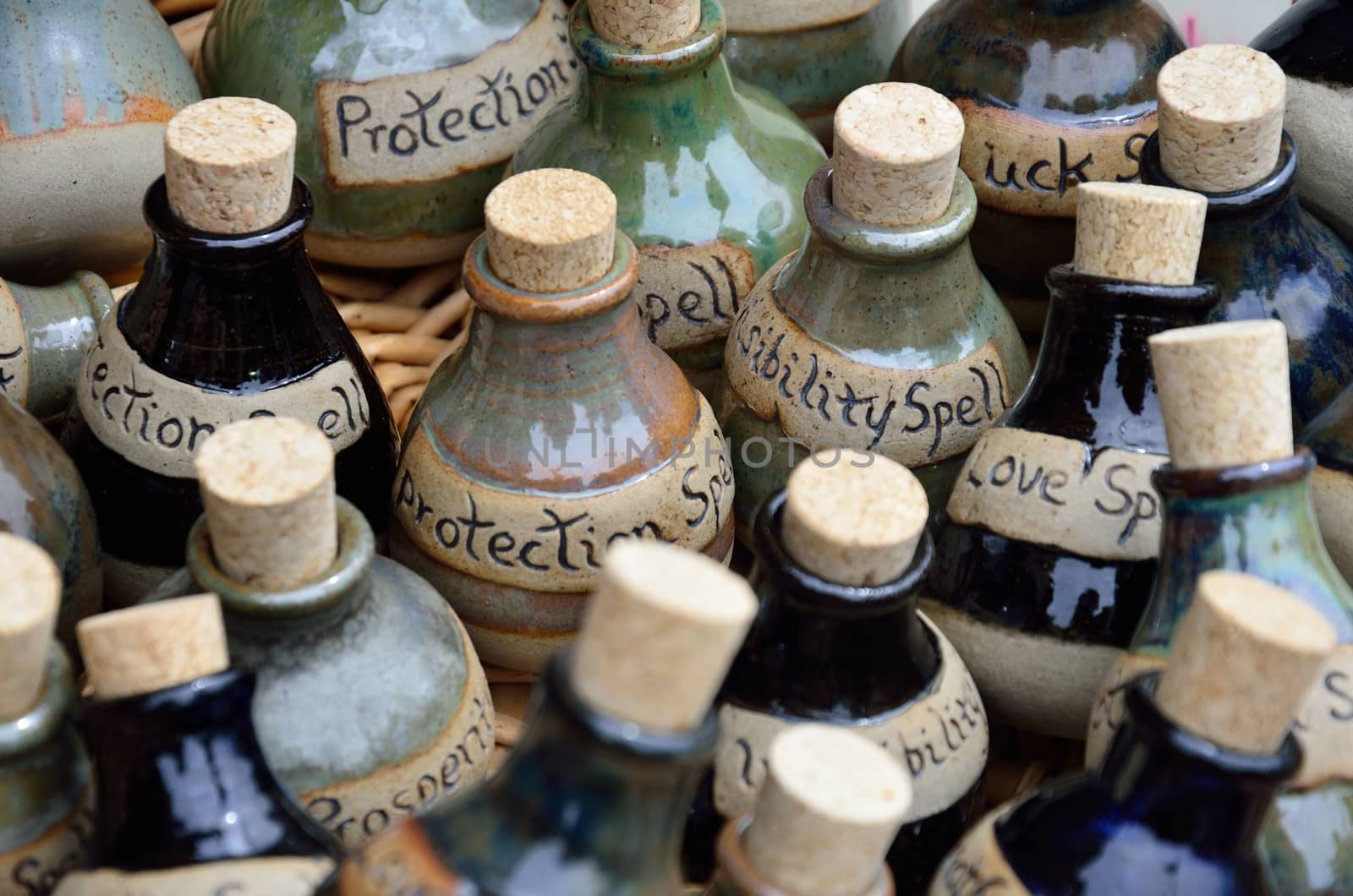 Large group of spell bottles