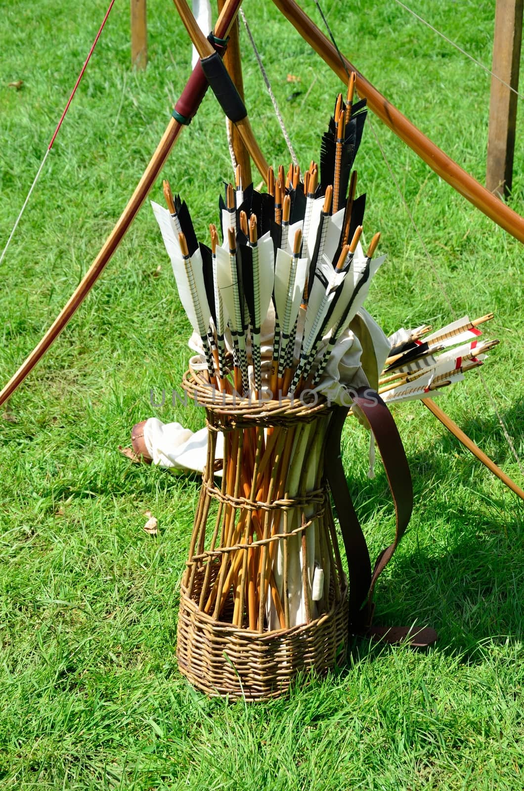 Archery scene with bow and arrows