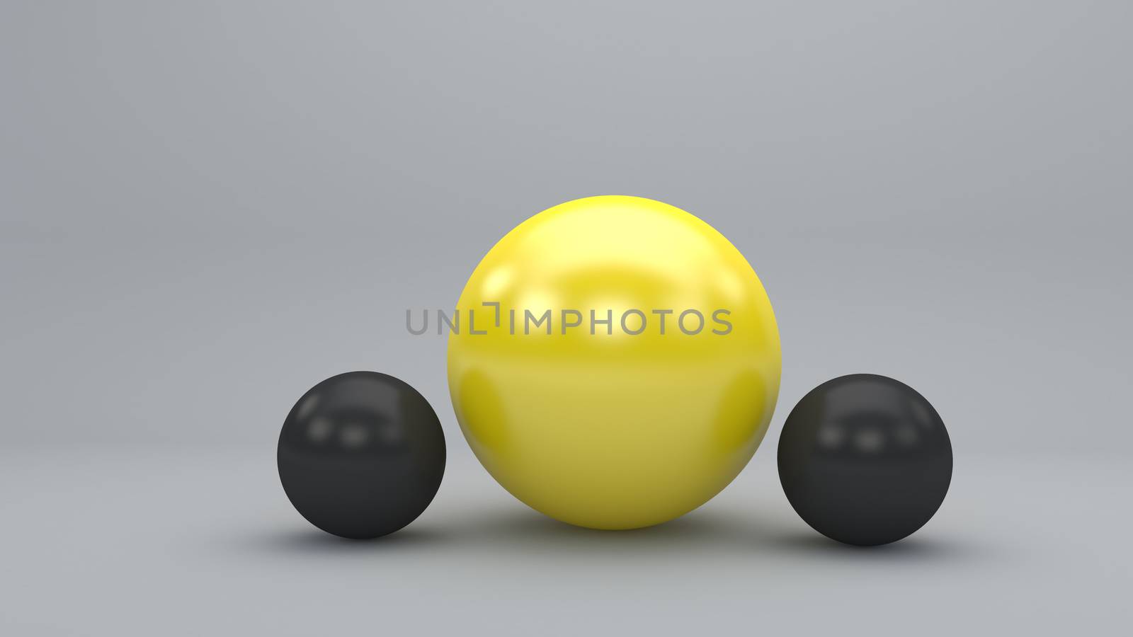 3d grey spheres with big yellow one standing out