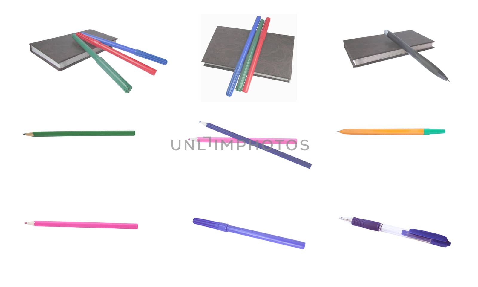A collection of stationery on a white background