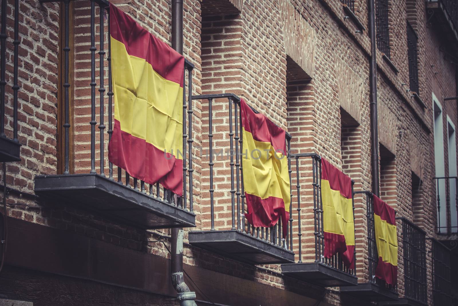 balconies with Spanish flags, Spain by FernandoCortes