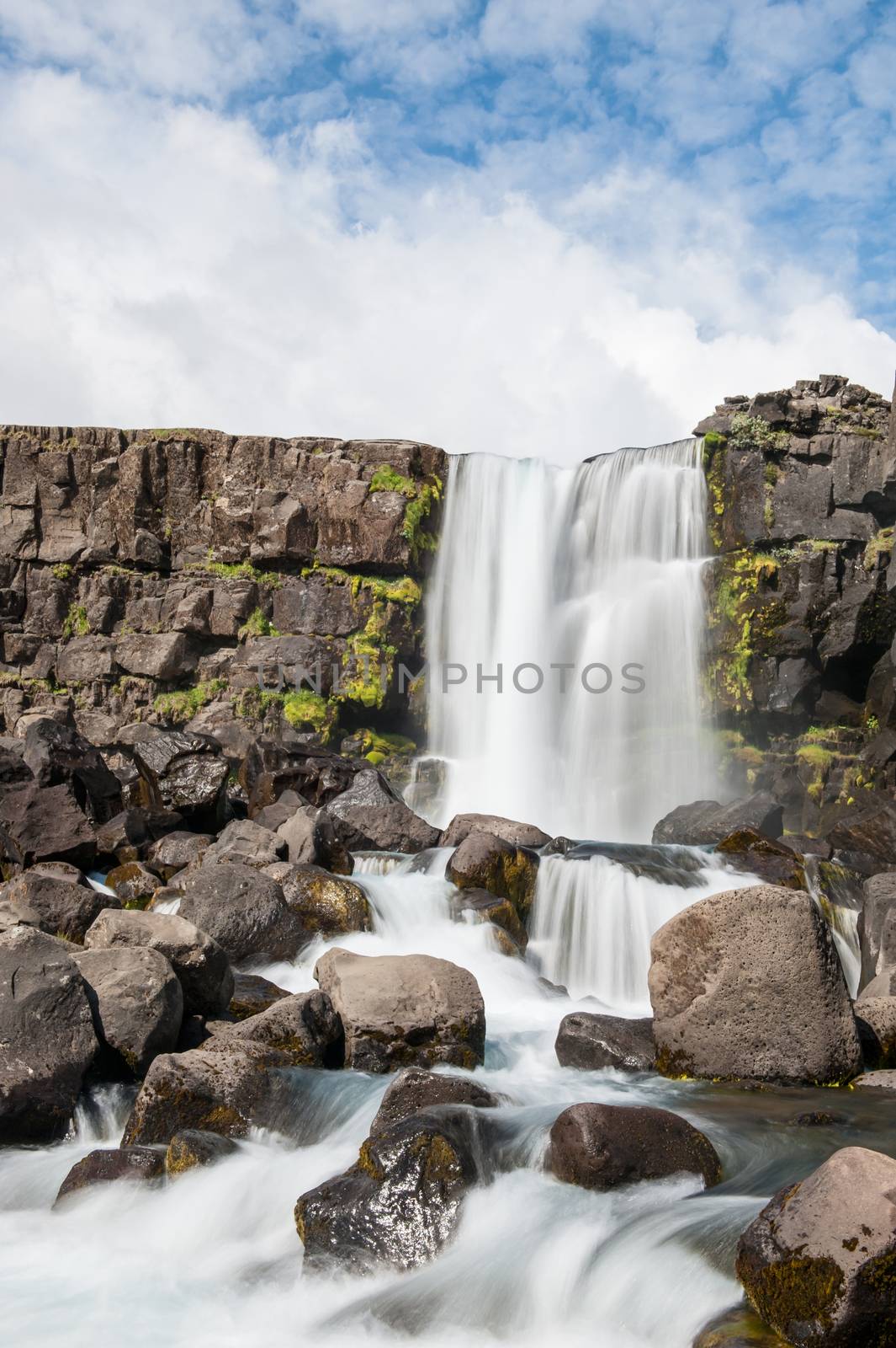 Beautiful Icelandic waterfall Oxararfoss. It is located on the West of the island in the Thingvellir national park