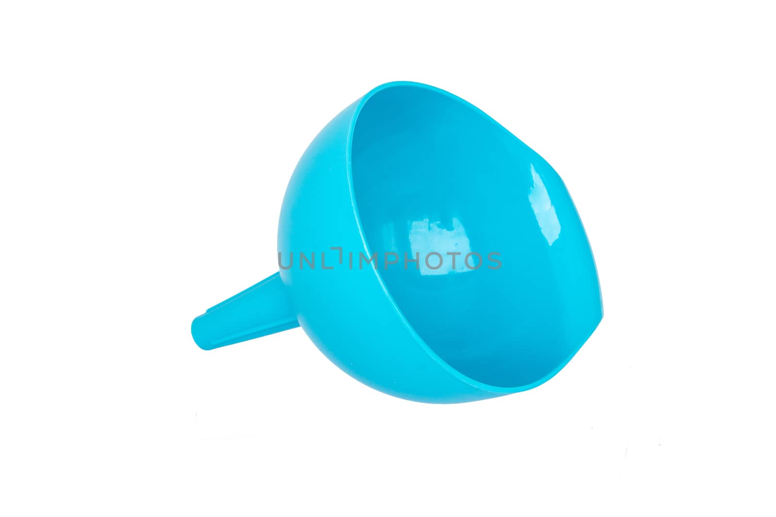 Azure plastic funnel isolated on white background