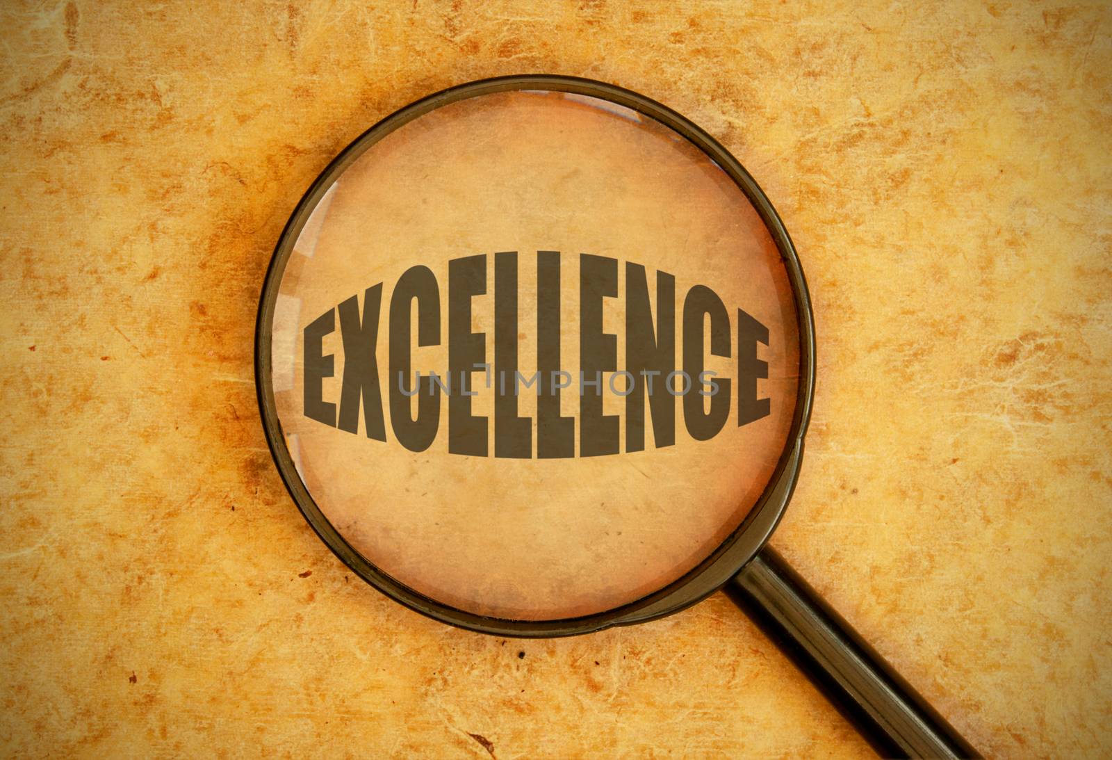 Magnifying glass focused on the word excellence 