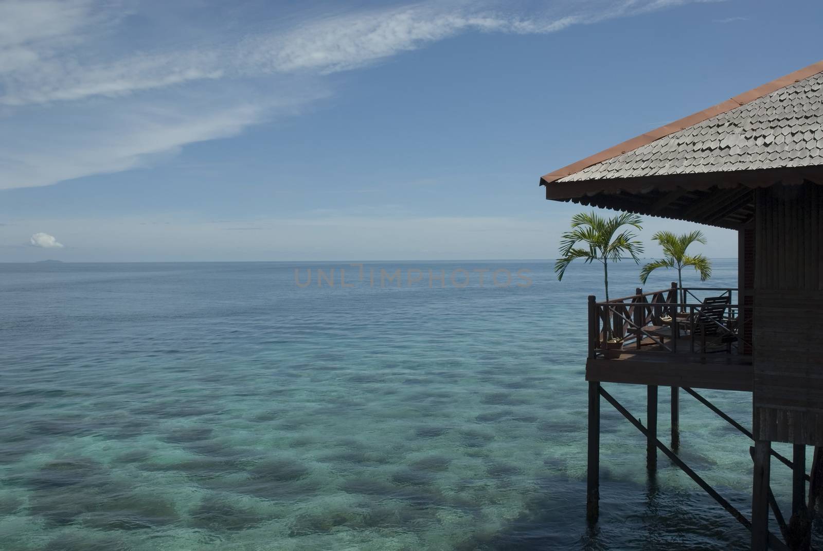 A scene displaying the tropical water found in Mabul, Borneo