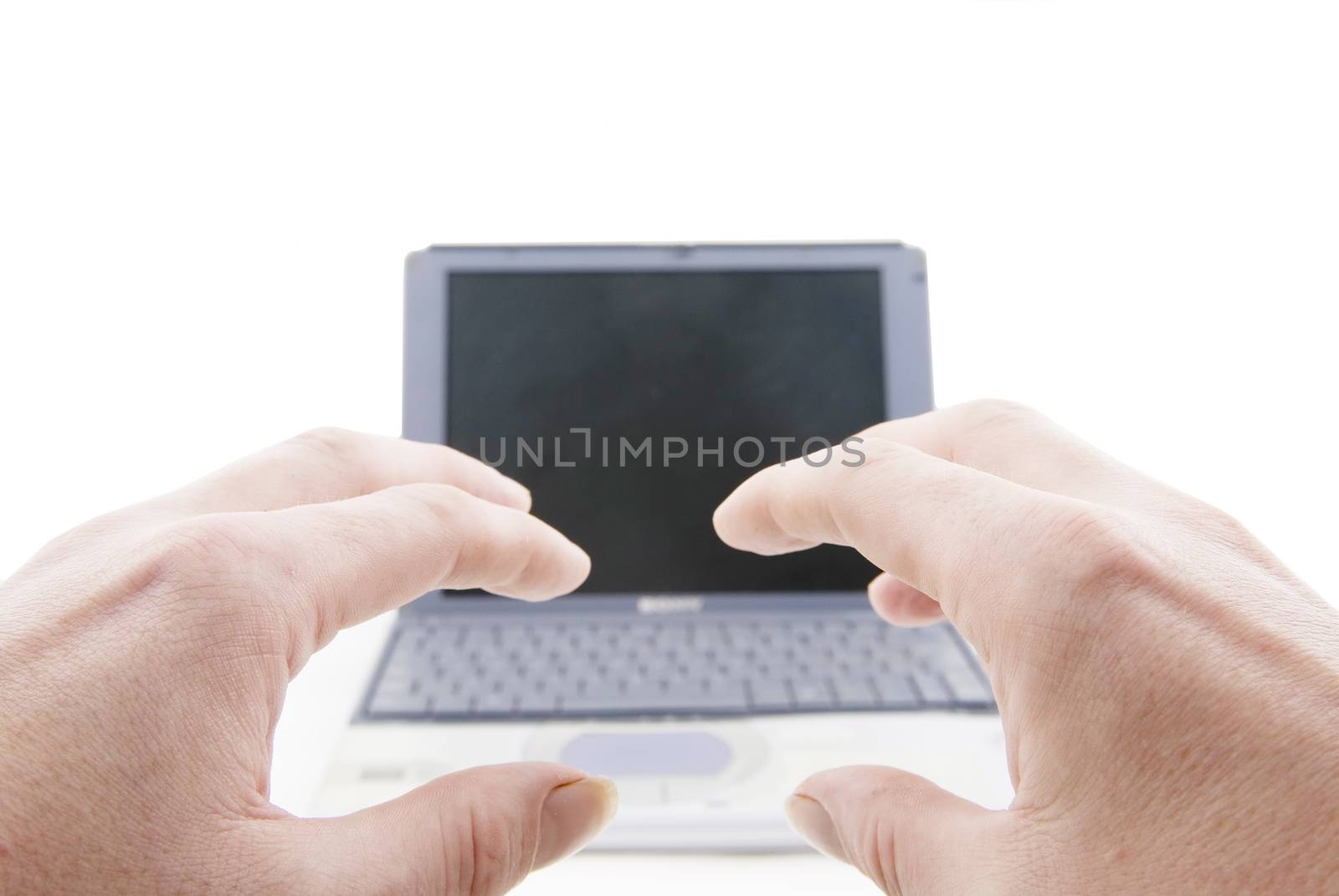 Hands and Silver Laptop by seawaters