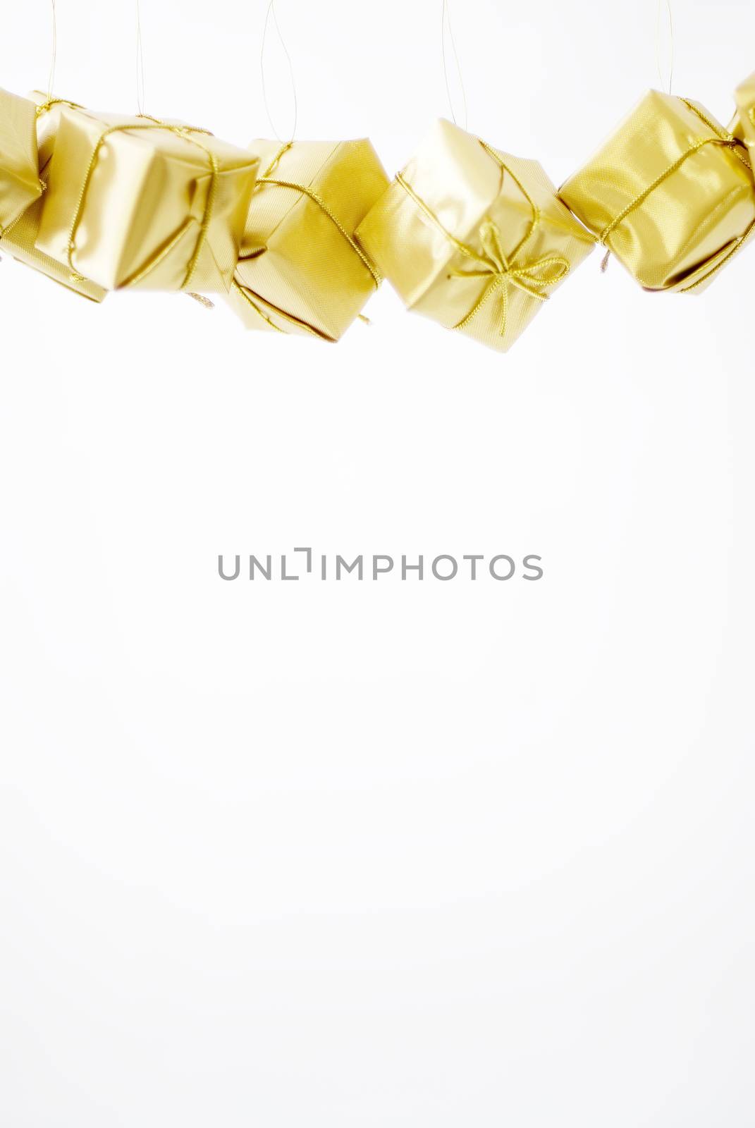 Modern, bright and shiny Christmas decorations on white background