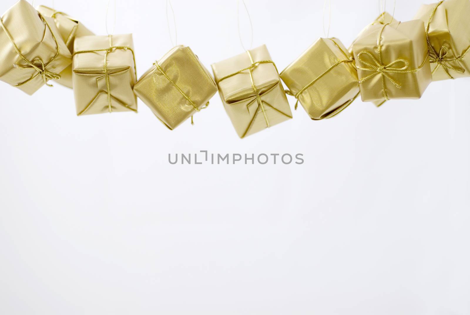 Modern, bright and shiny Christmas decorations on white background