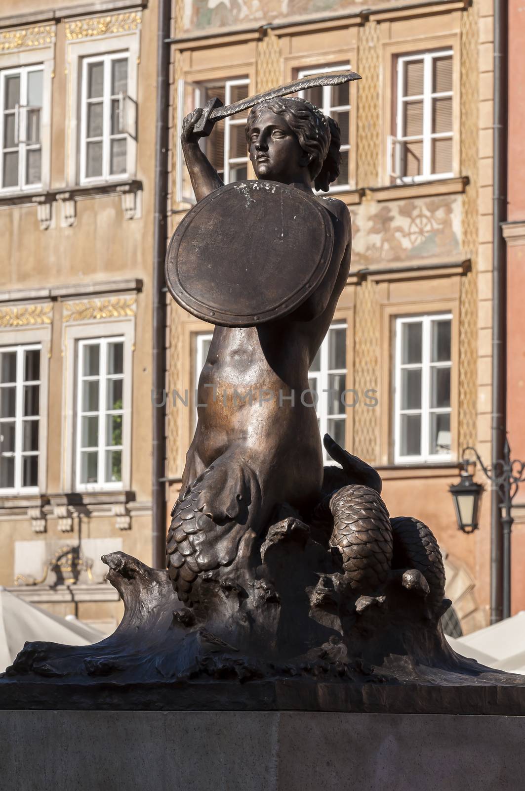 Mermaid statue in the Old Town Square of Warsaw, Poland.