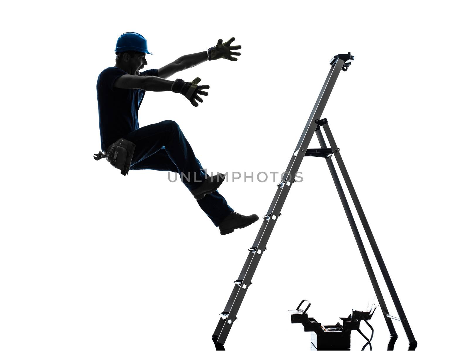 manual worker man falling from  ladder  silhouette by PIXSTILL