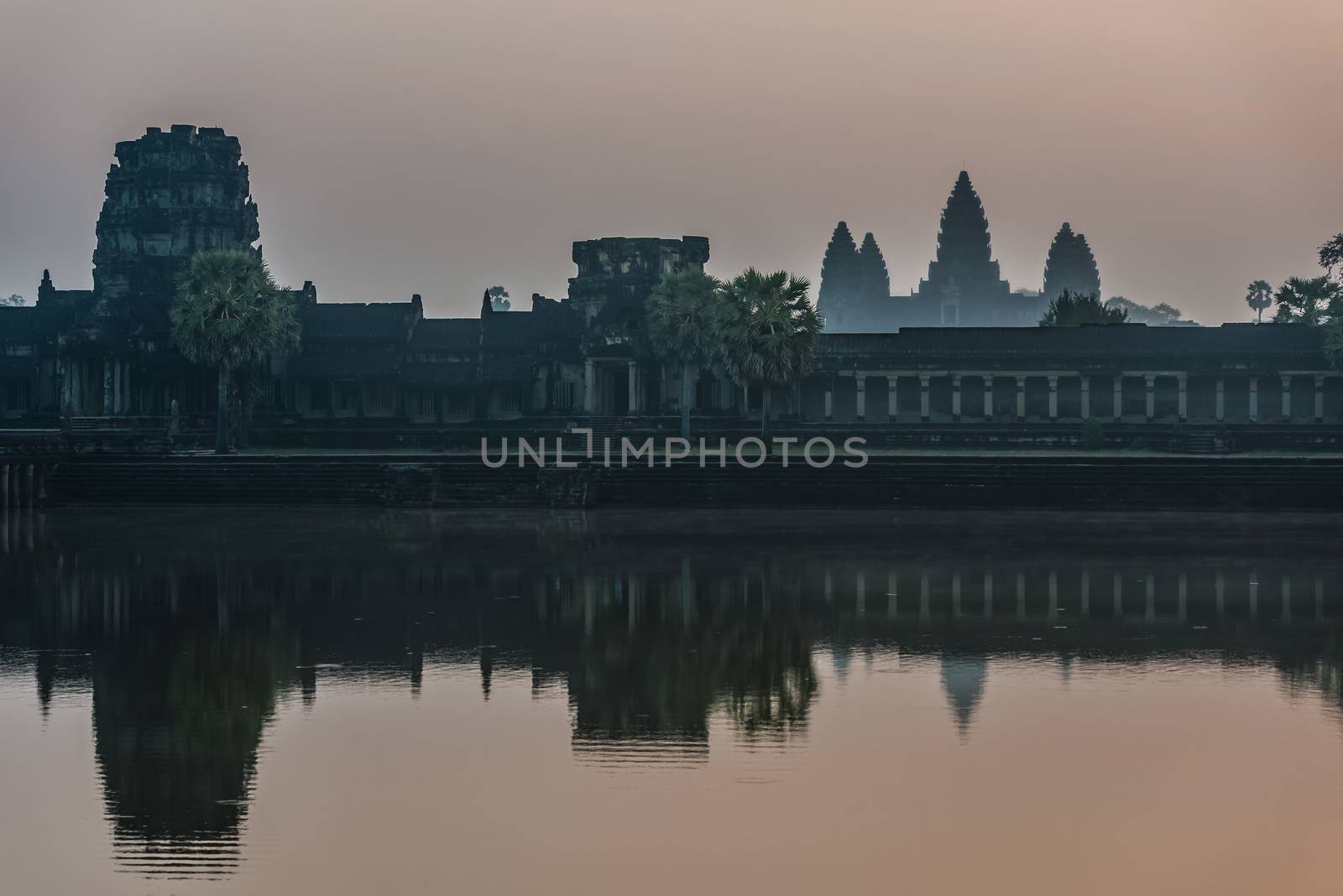 angkor wat panorama viewed across the moat at cambodia