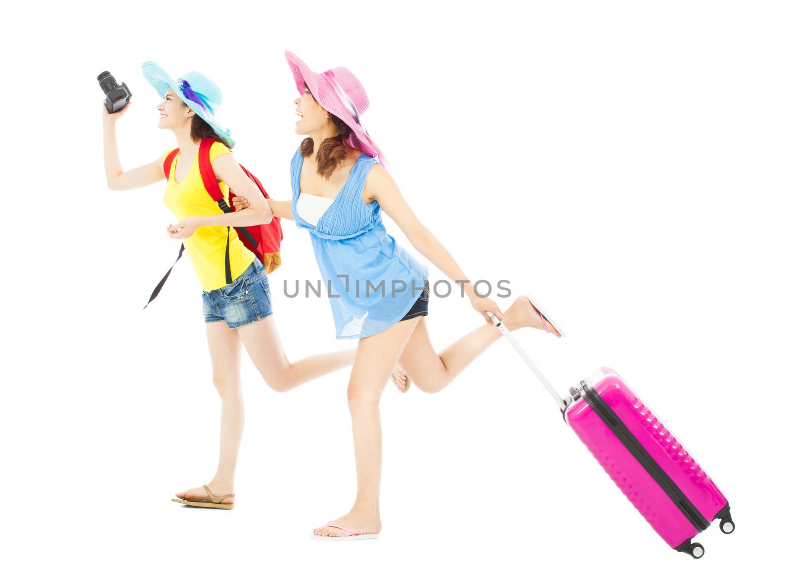 two female backpackers happy to travel worldwide by tomwang