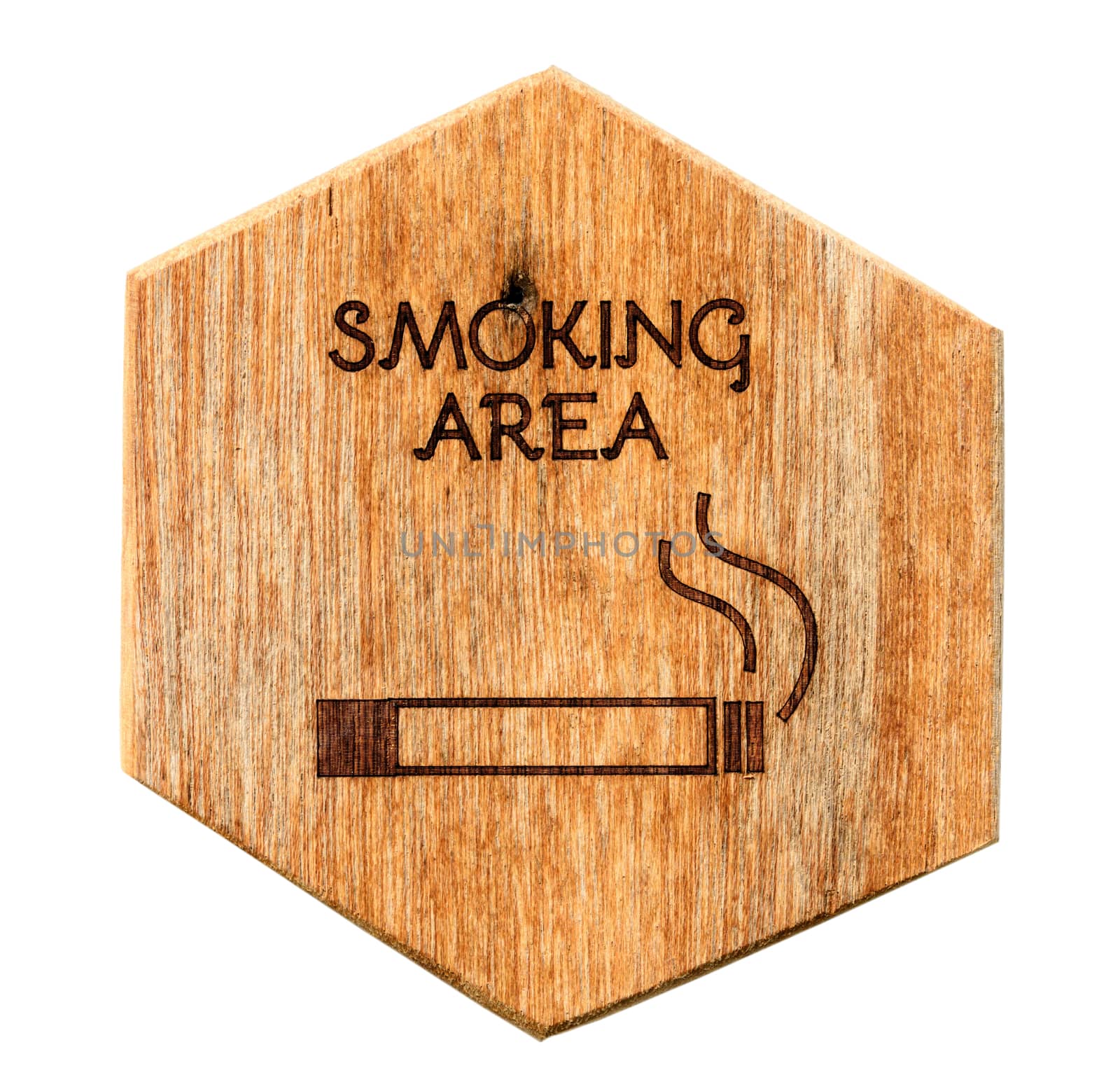 wooden Designated smoking area sign isolated on white