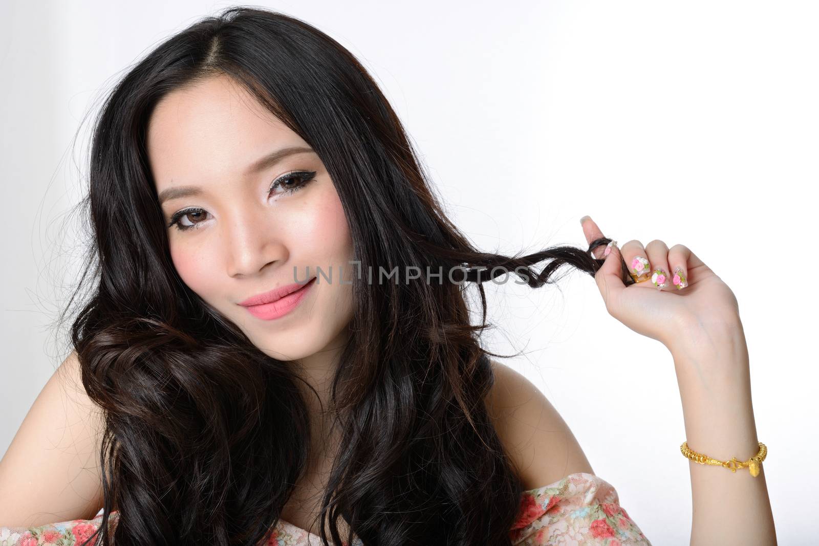 portrait of beautiful smiling healthy asian long hair woman