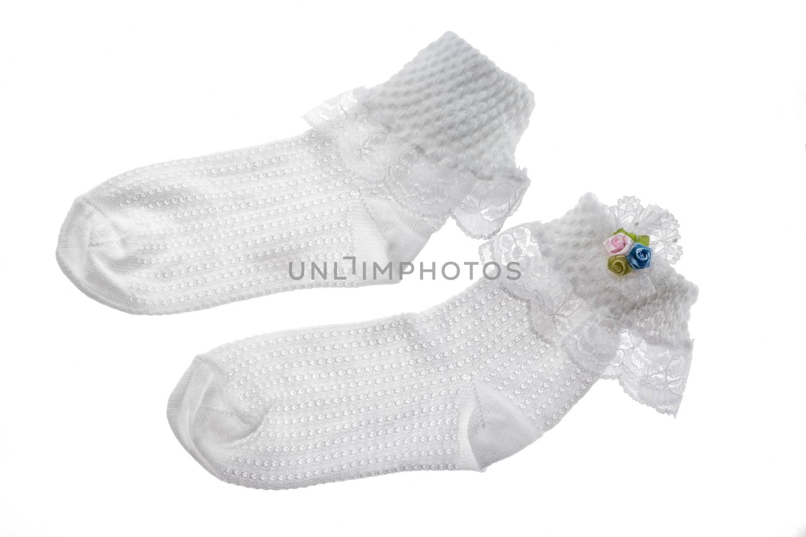 white sock with lace isolated on white background.