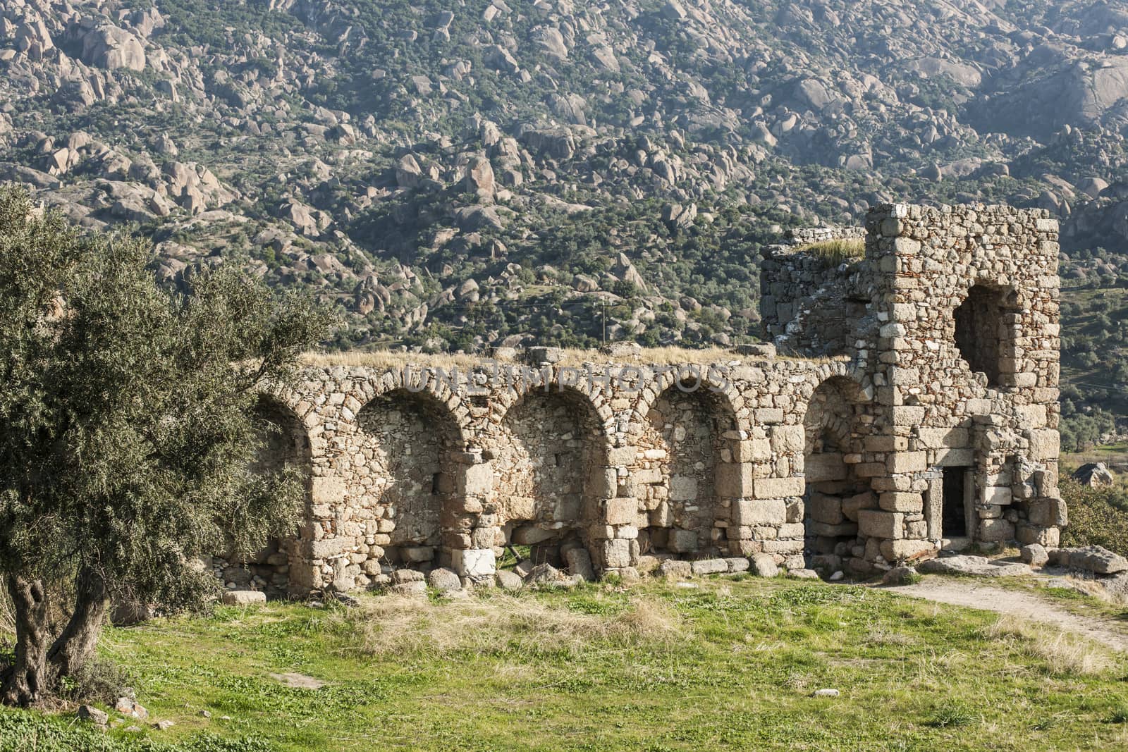 Lake Bafa Nature Park in Turkey, near Aegean Sea. Ancient Greek city Heraclea ruins can be seen all around the lake. 