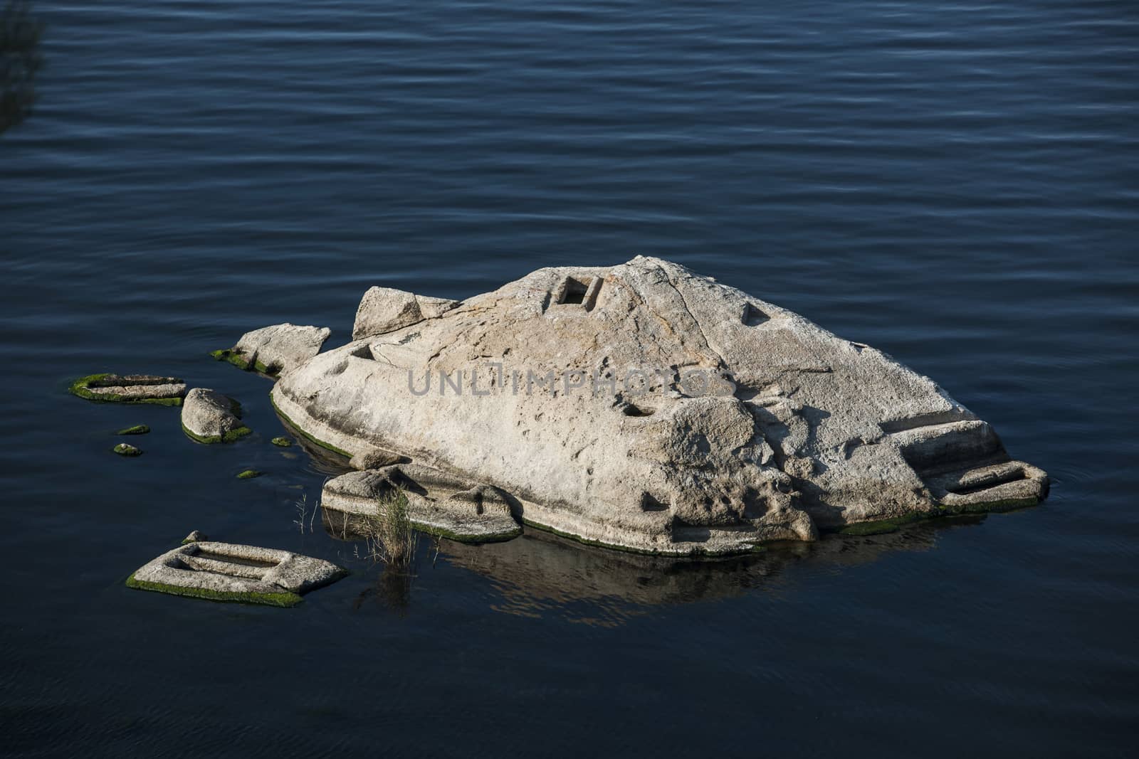 Lake Bafa Nature Park in Turkey, near Aegean Sea. Ancient Greek city Heraclea ruins can be seen all around the lake. 