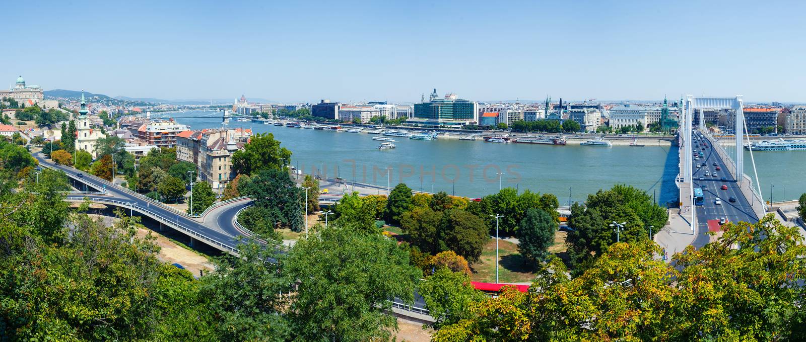 Panorama of Budapest with Danube, Buda hill and Pest