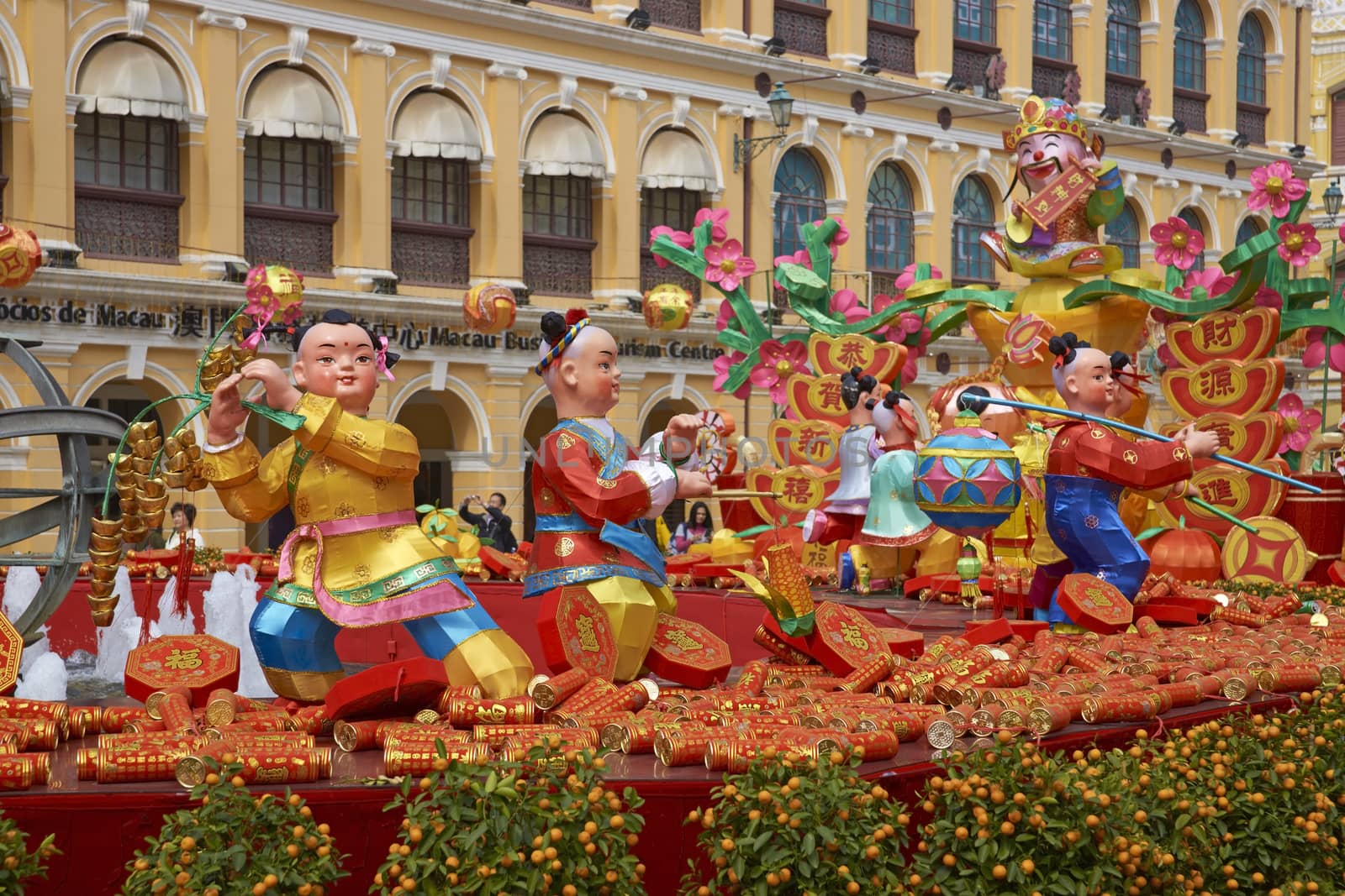 Sendo Square in Macau decorated for the Chinese New Year of the Dragon. Macau, China