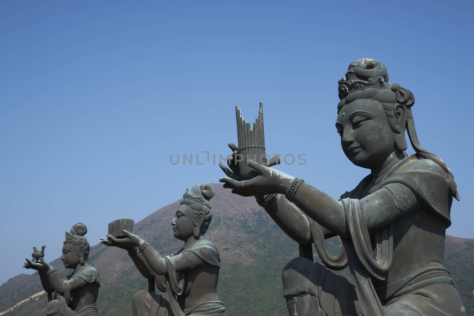 Buddha statues at Po Lin Buddhist Monastery located on Ngong Ping Plateau on Lantau Island, Hong Kong, China