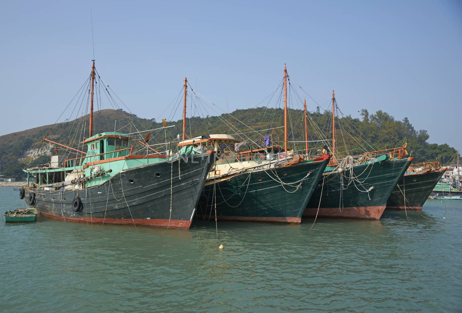 Fishing boats in the harbor at the village of Tai O in Hong Kong, China.