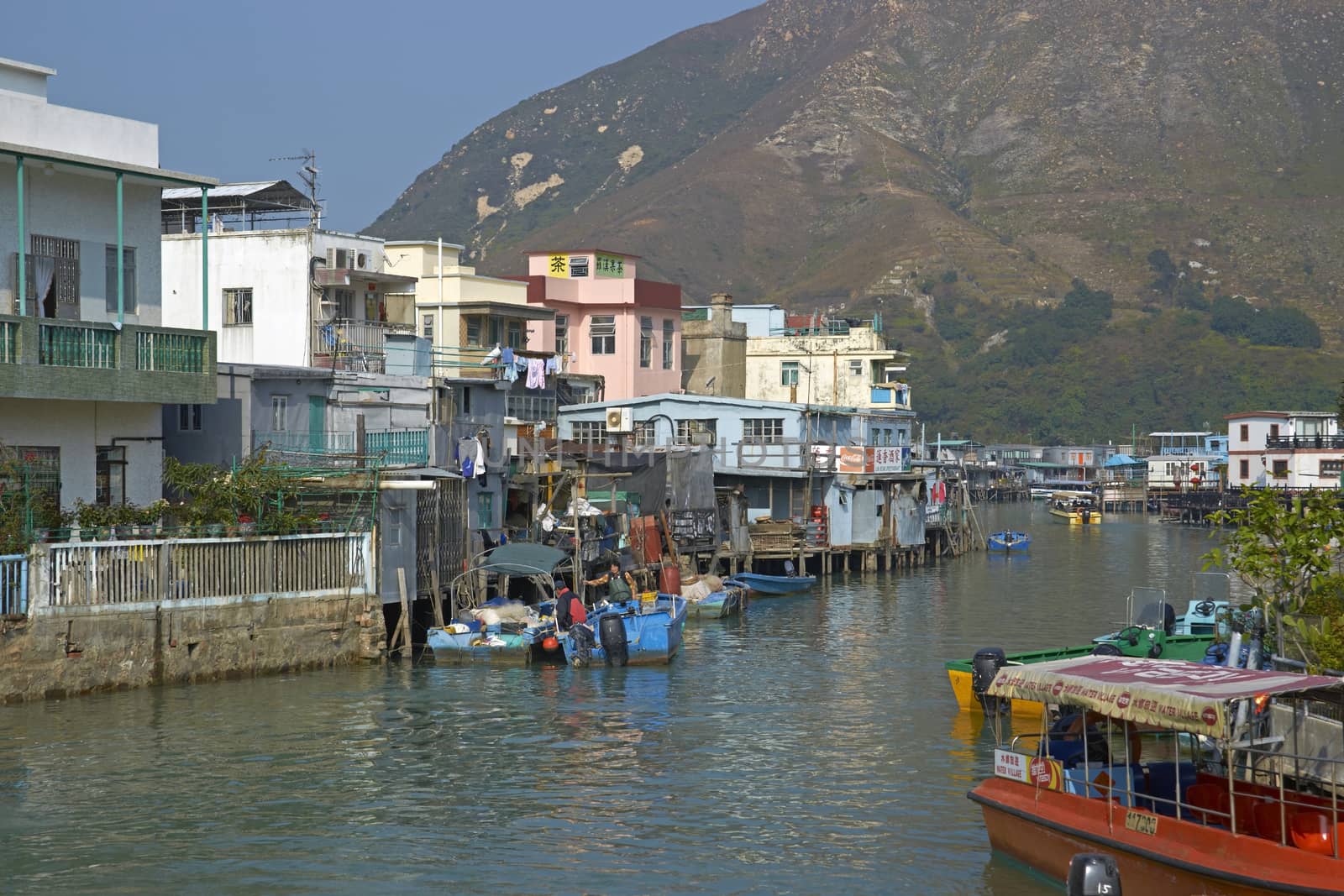 Fishing village of Tai O where the houses are built on stilts in Hong Kong, China.
