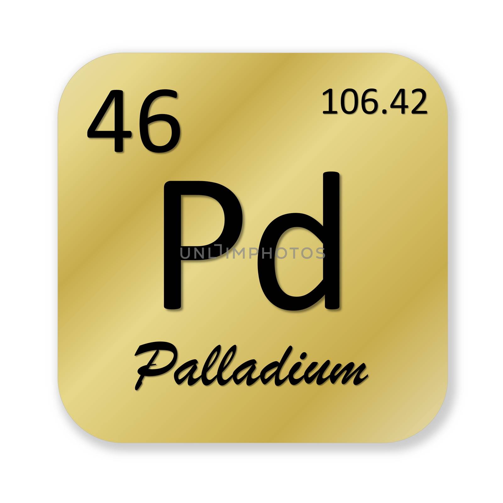 Black palladium element into golden square shape isolated in white background