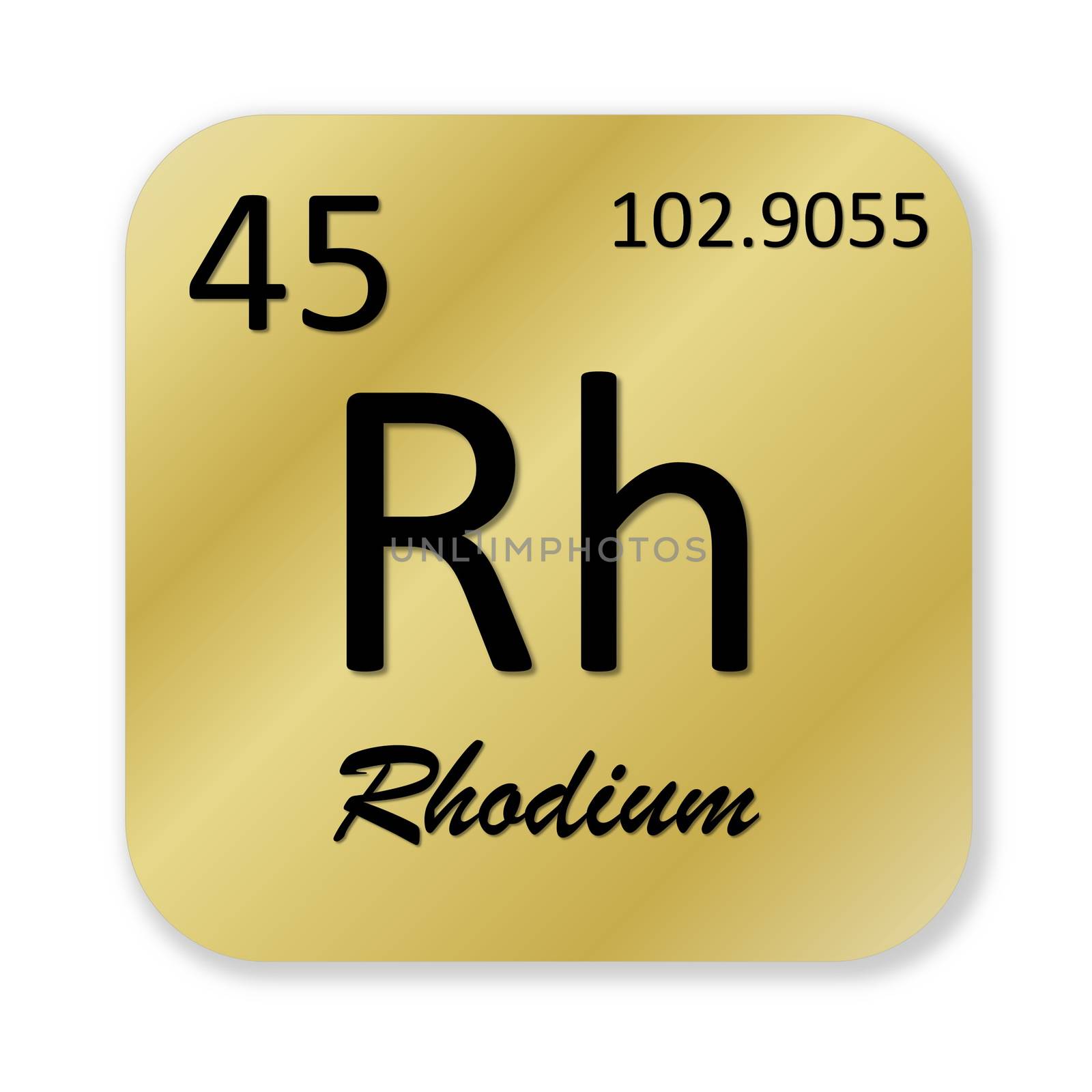 Black rhodium element into golden square shape isolated in white background