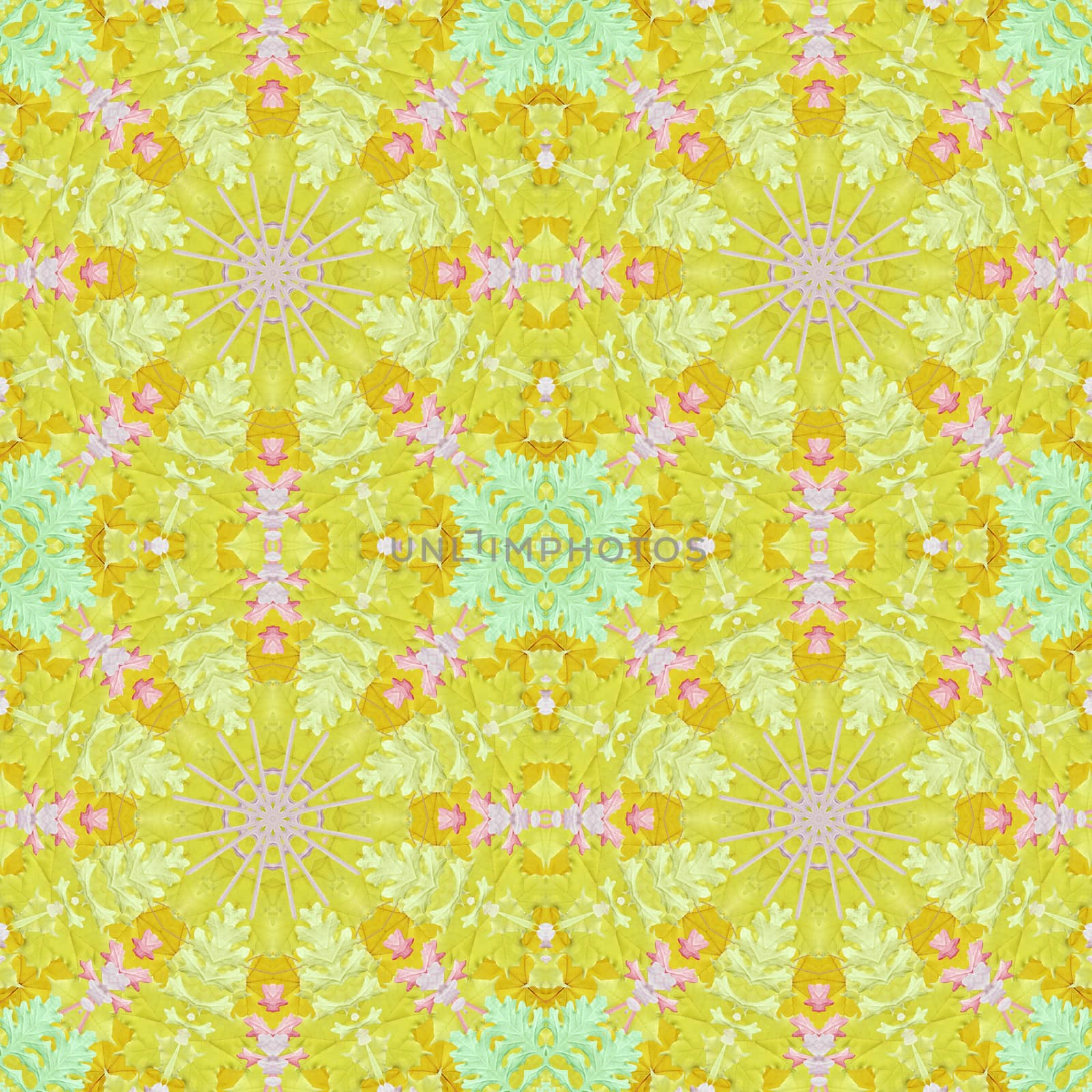 Artistic background, abstract seamless floral pattern with colorful leaves of plants