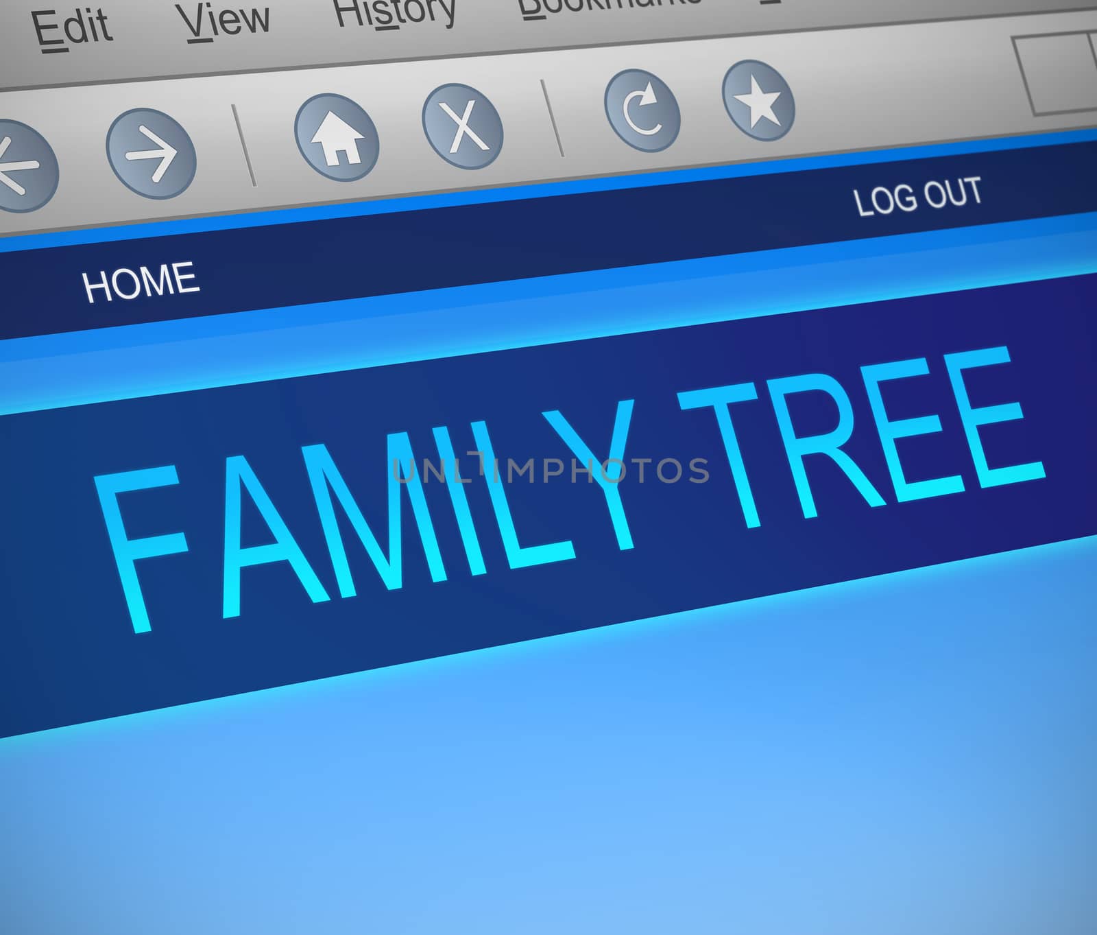 Illustration depicting a computer screen capture with a family tree concept.