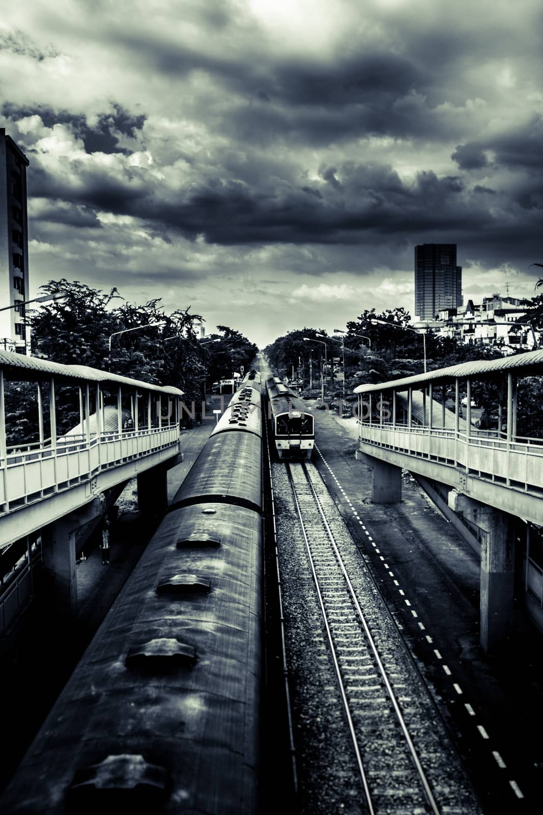 The dramatic trains in black and white tone.