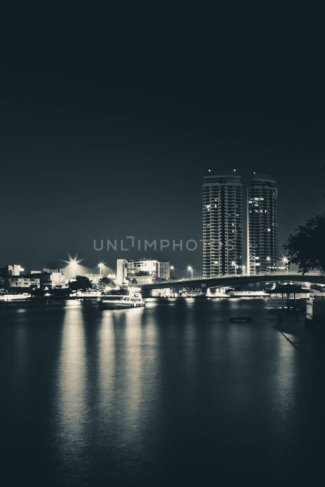 Sleepless river under the black and white tone.